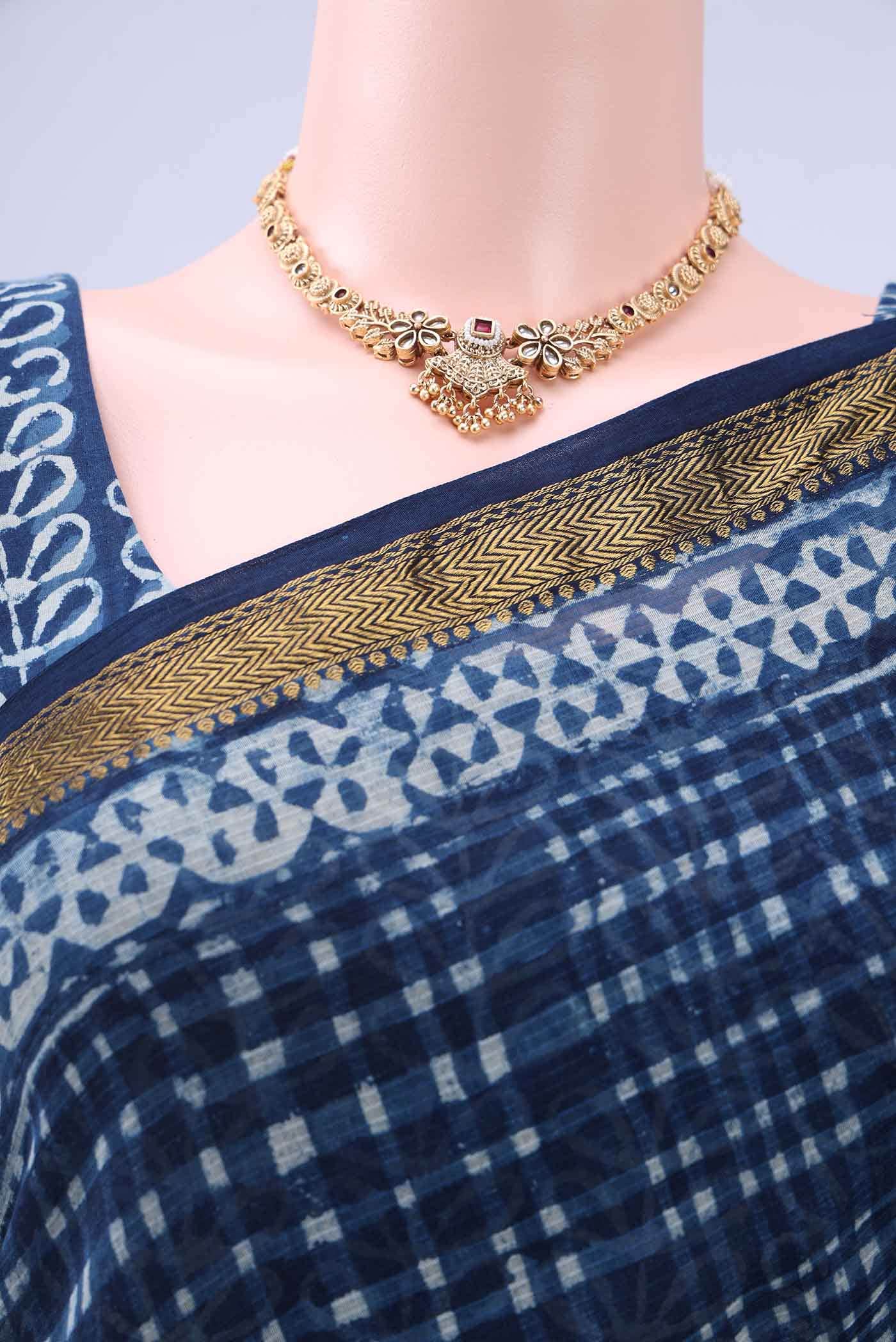Indigo Maheshwari Silk Cotton Saree