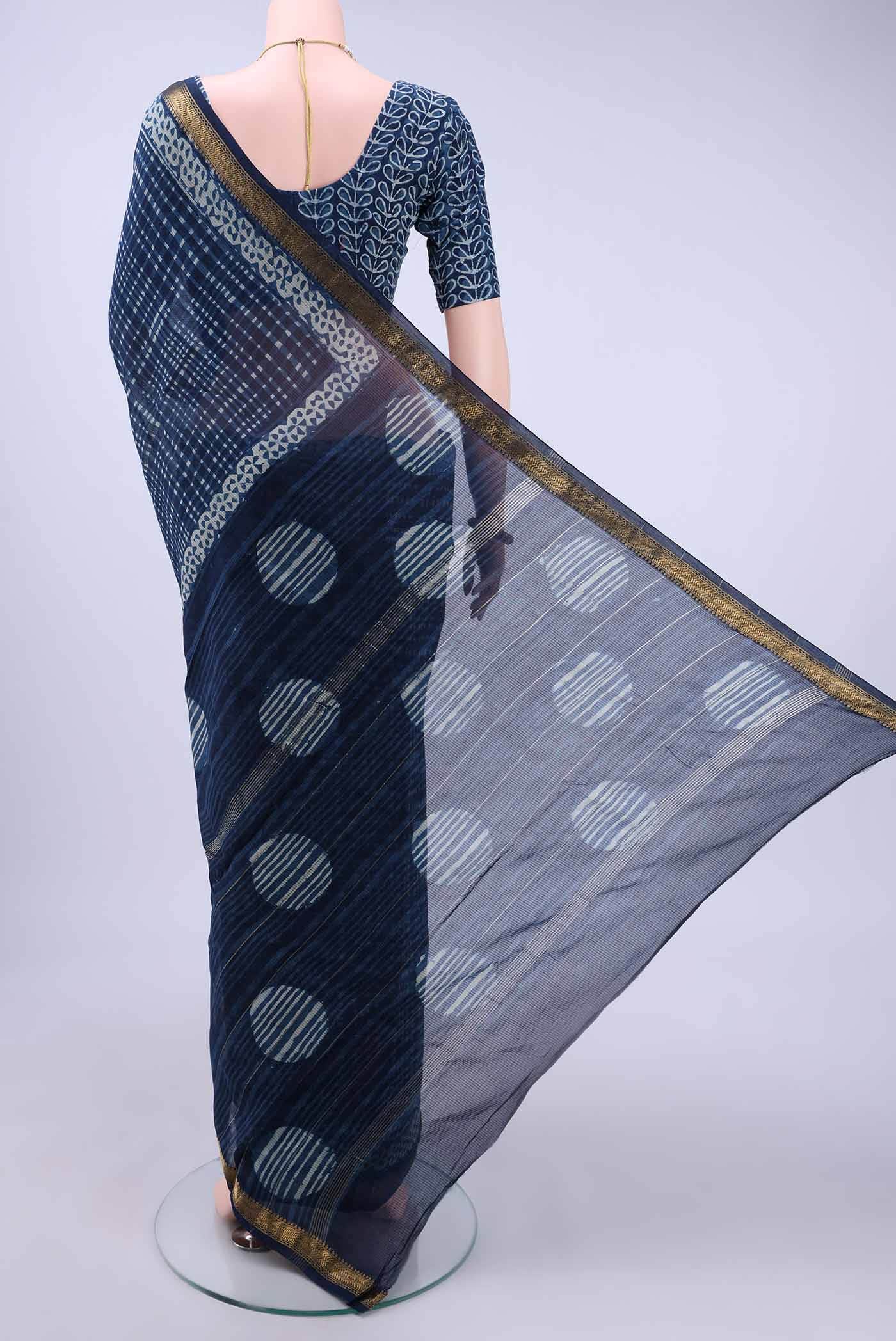 Indigo Maheshwari Silk Cotton Saree