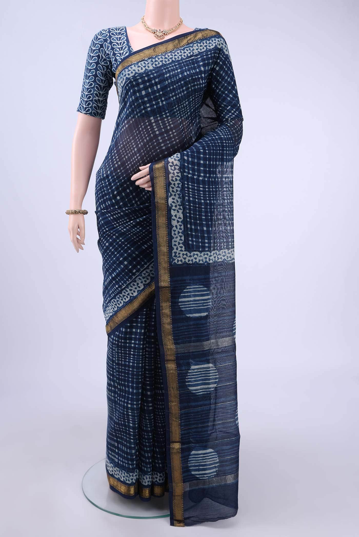 Indigo Maheshwari Silk Cotton Saree