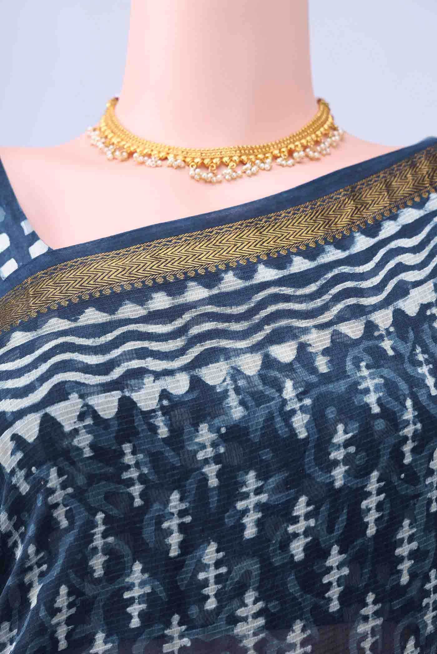 Indigo Maheshwari Silk Cotton Saree