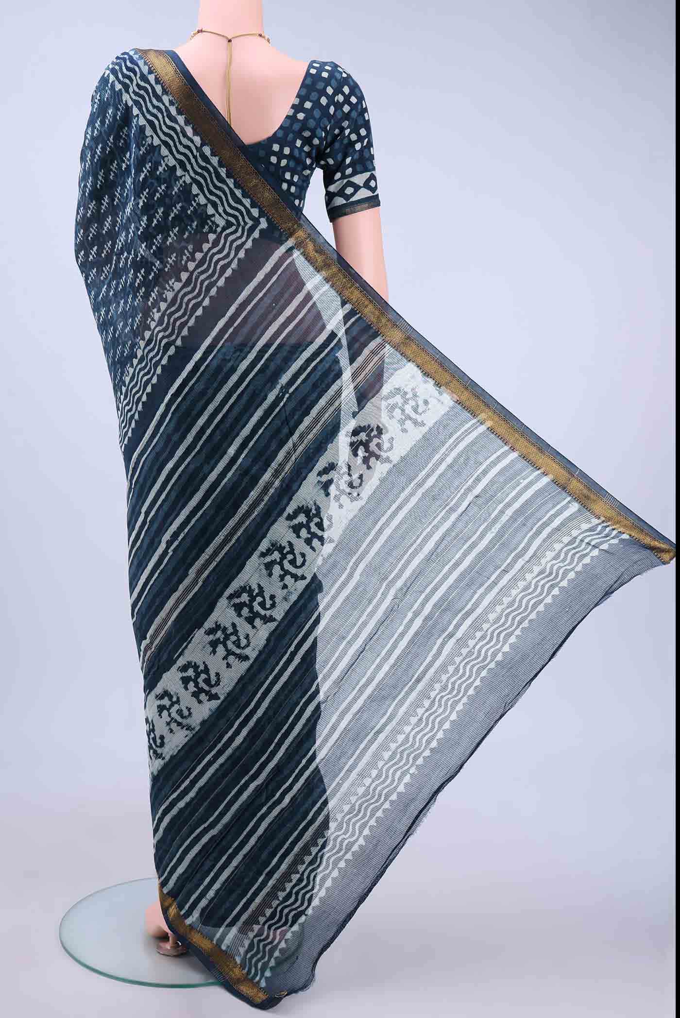 Indigo Maheshwari Silk Cotton Saree