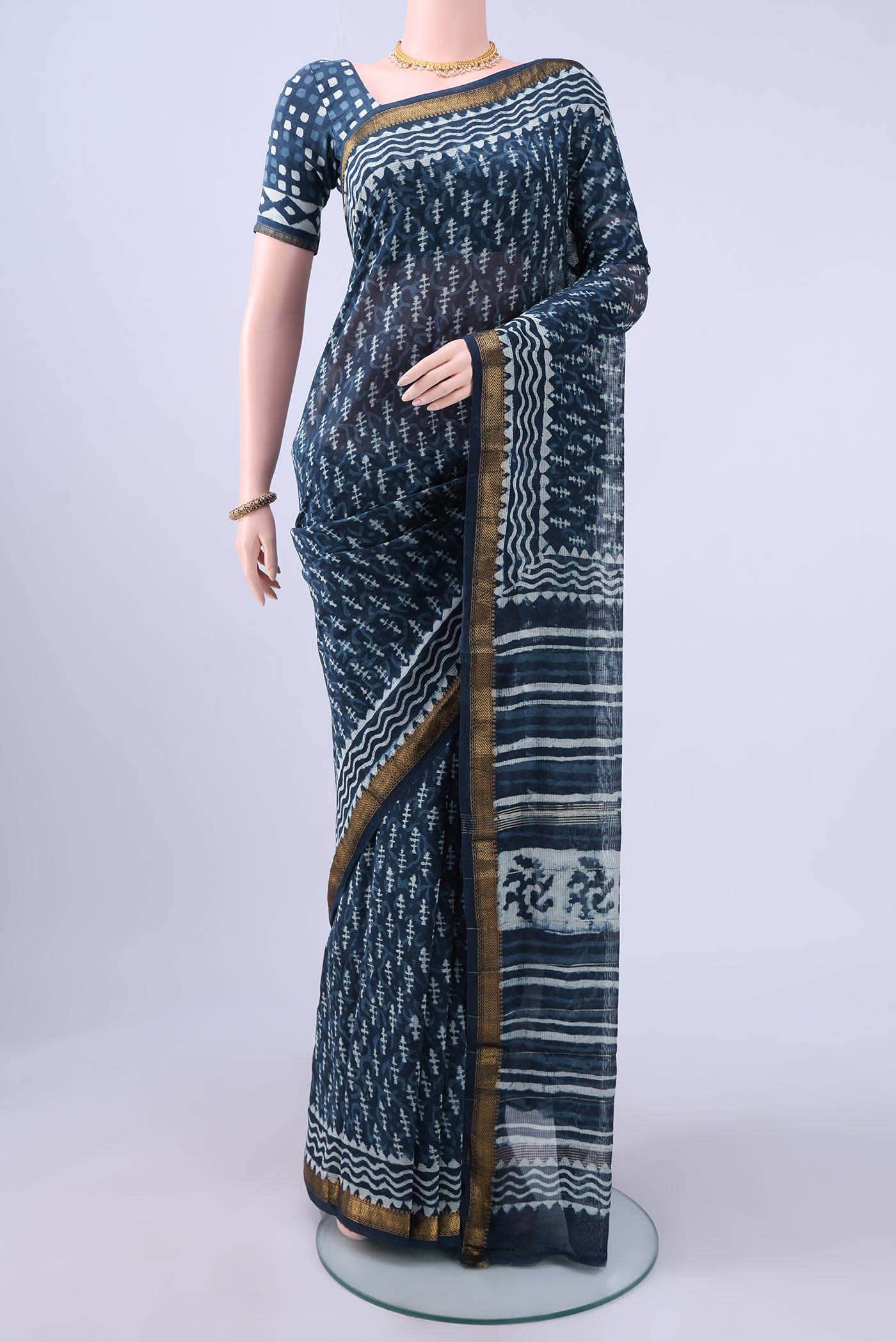 Indigo Maheshwari Silk Cotton Saree