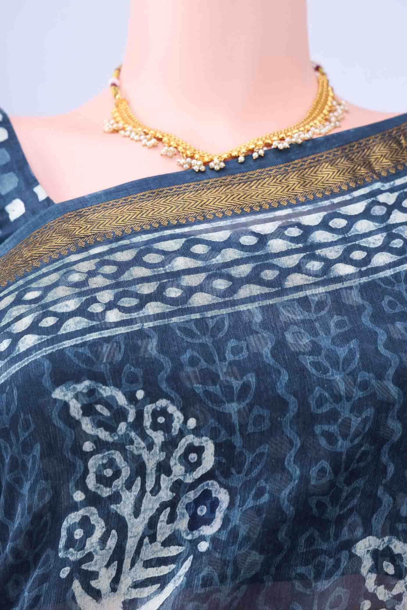 Indigo Maheshwari Silk Cotton Saree