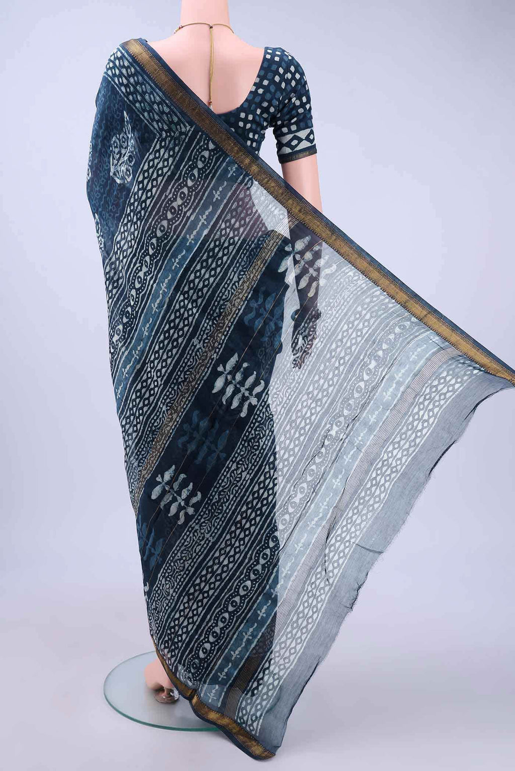 Indigo Maheshwari Silk Cotton Saree
