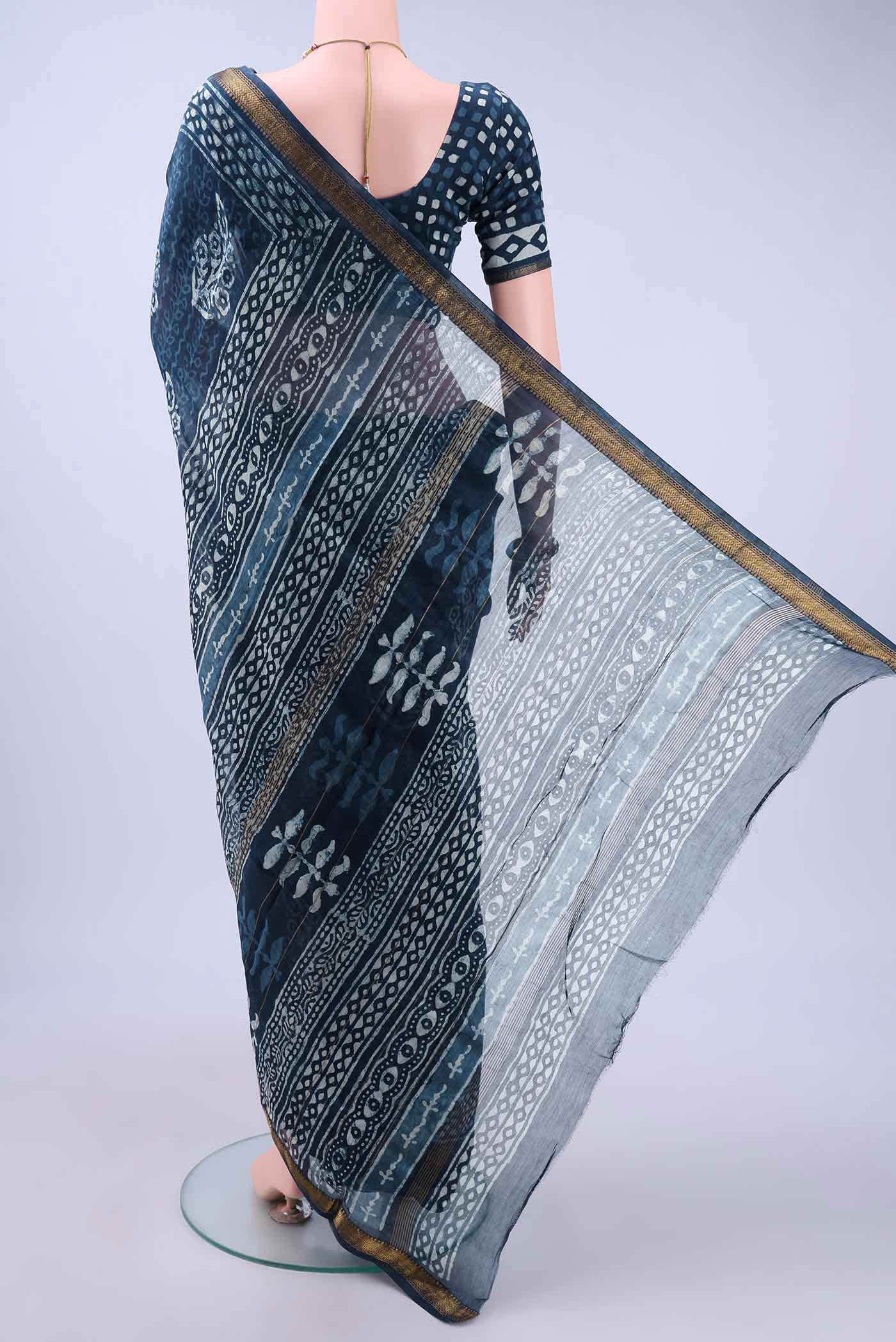 Indigo Maheshwari Silk Cotton Saree