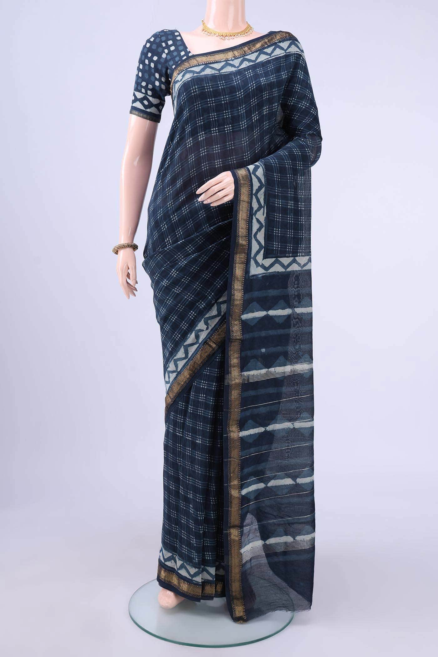 Indigo Maheshwari Silk Cotton Saree