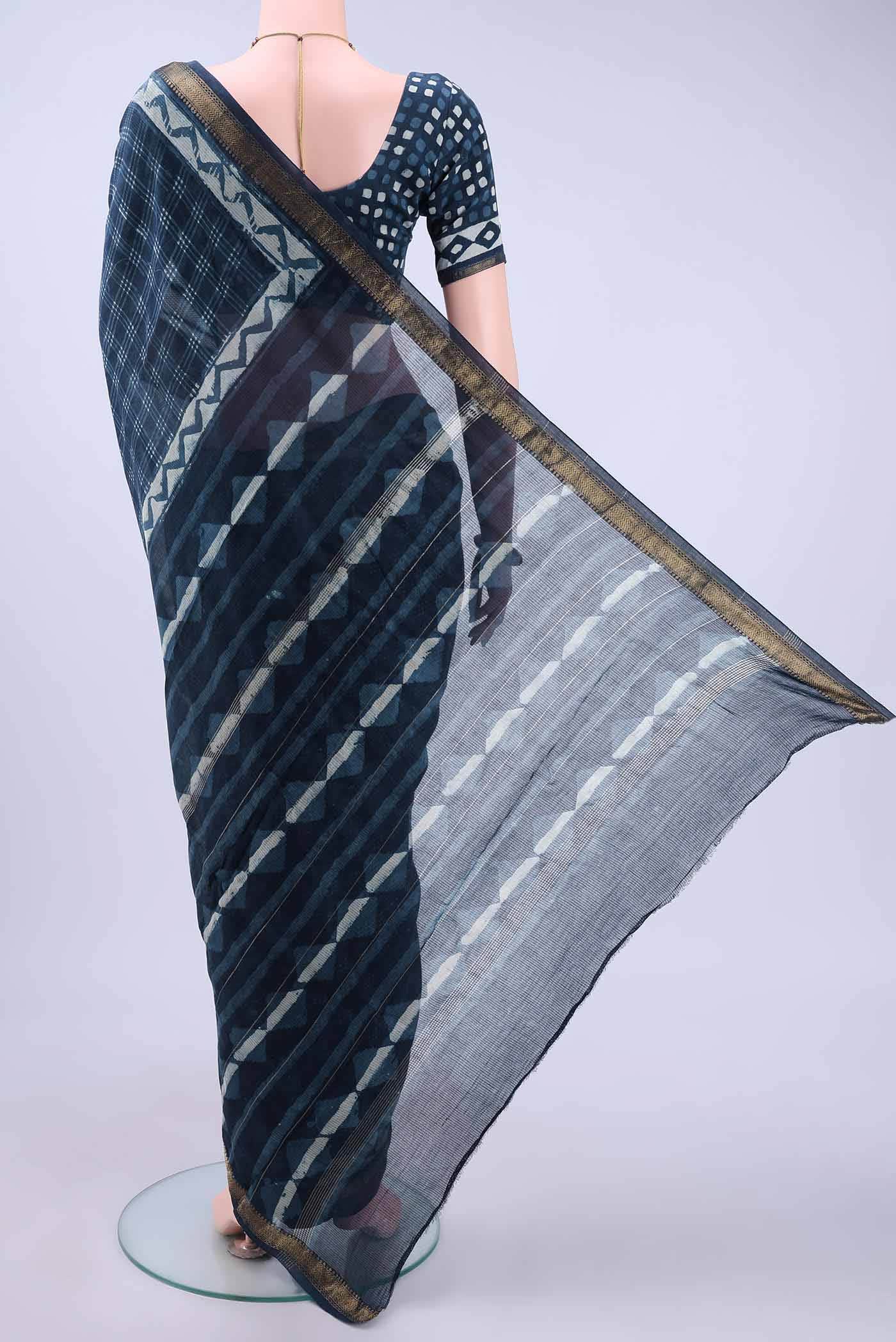 Indigo Maheshwari Silk Cotton Saree