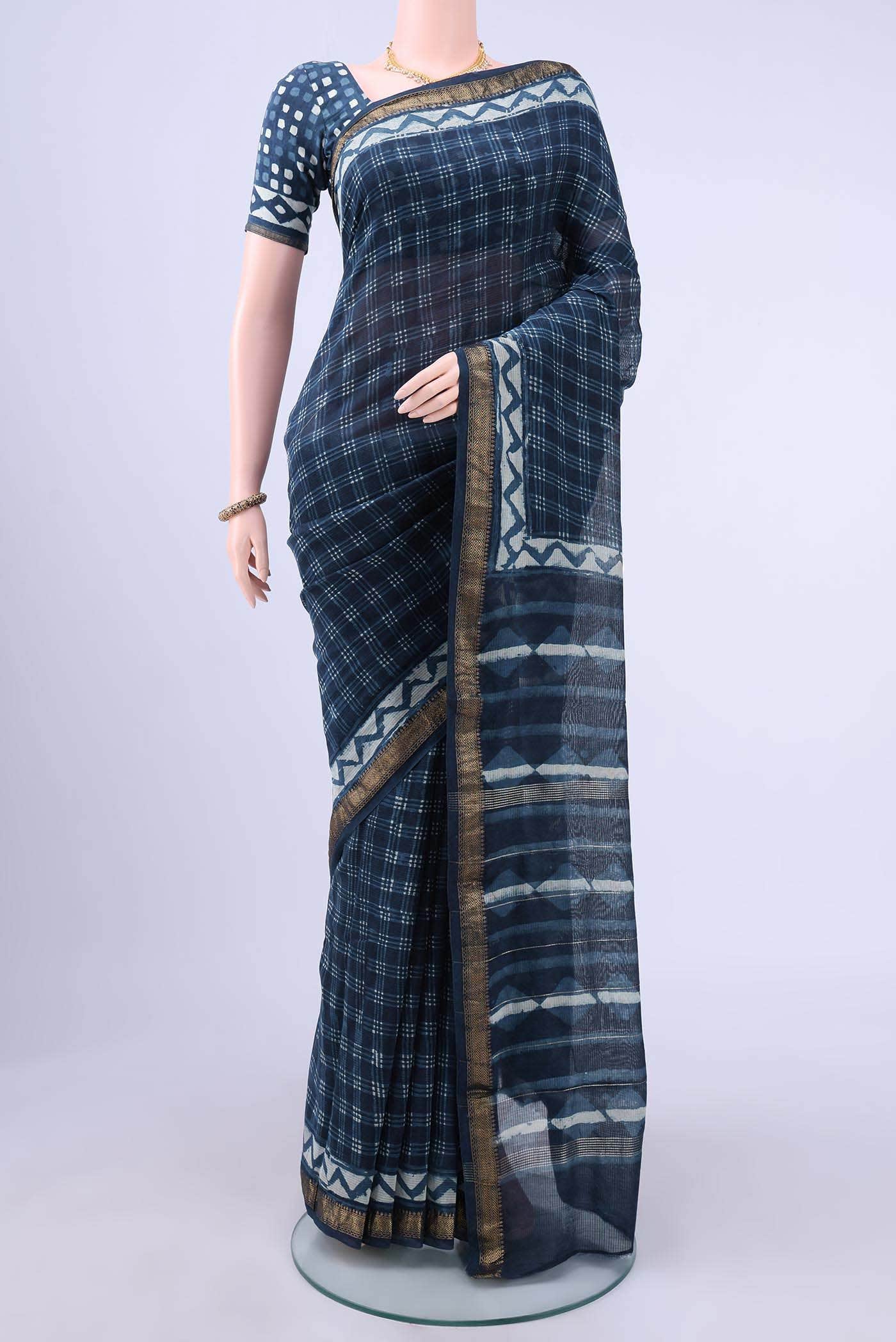 Indigo Maheshwari Silk Cotton Saree