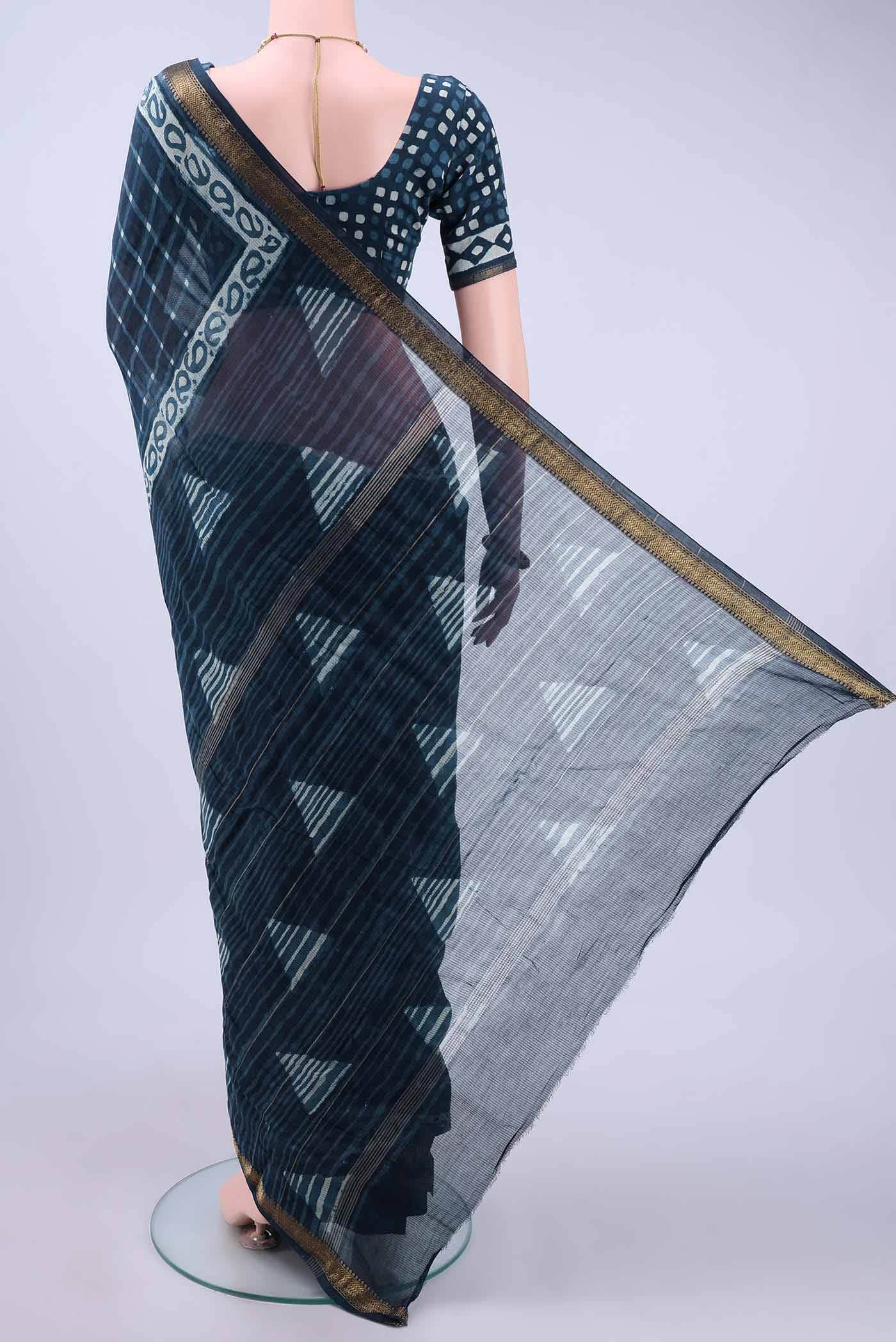 Indigo Maheshwari Silk Cotton Saree