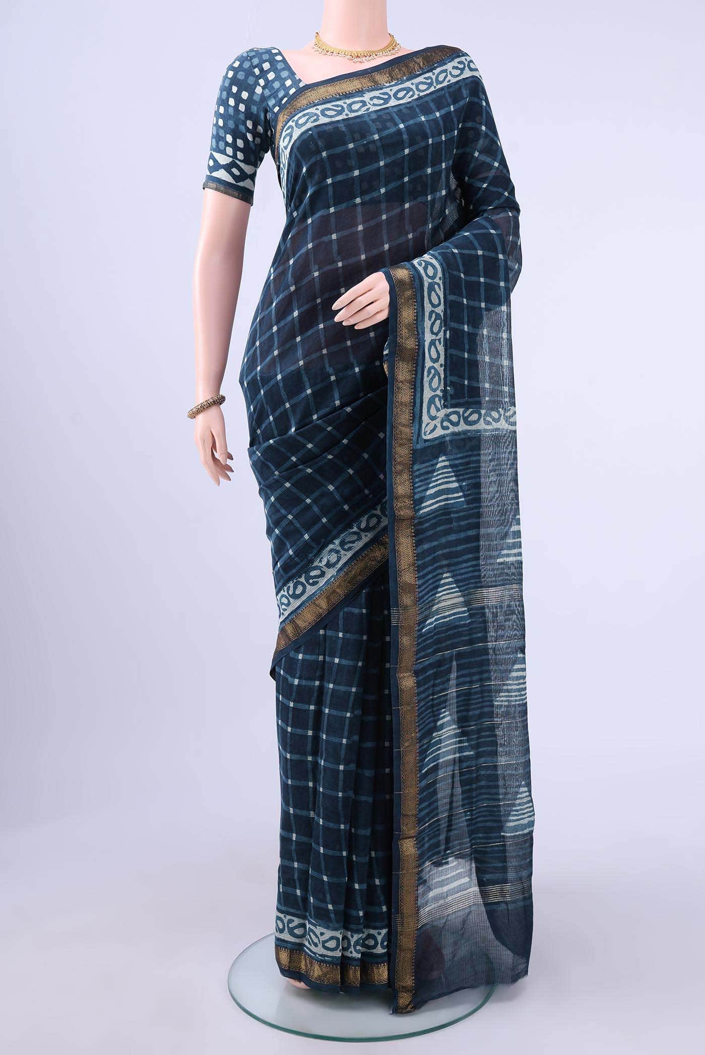 Indigo Maheshwari Silk Cotton Saree