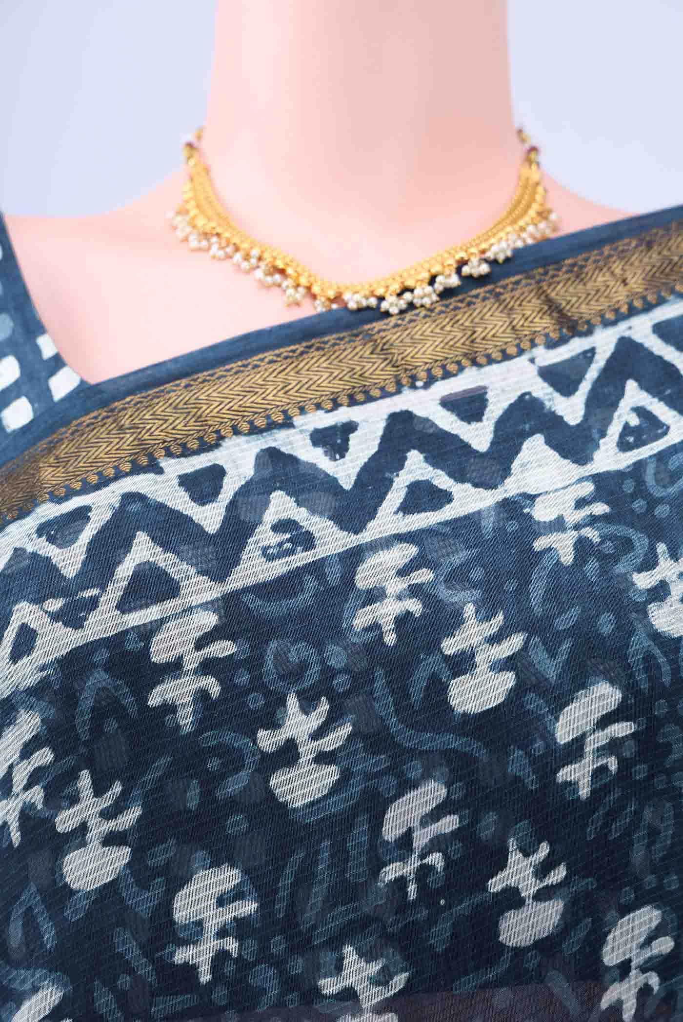 Indigo Maheshwari Silk Cotton Saree