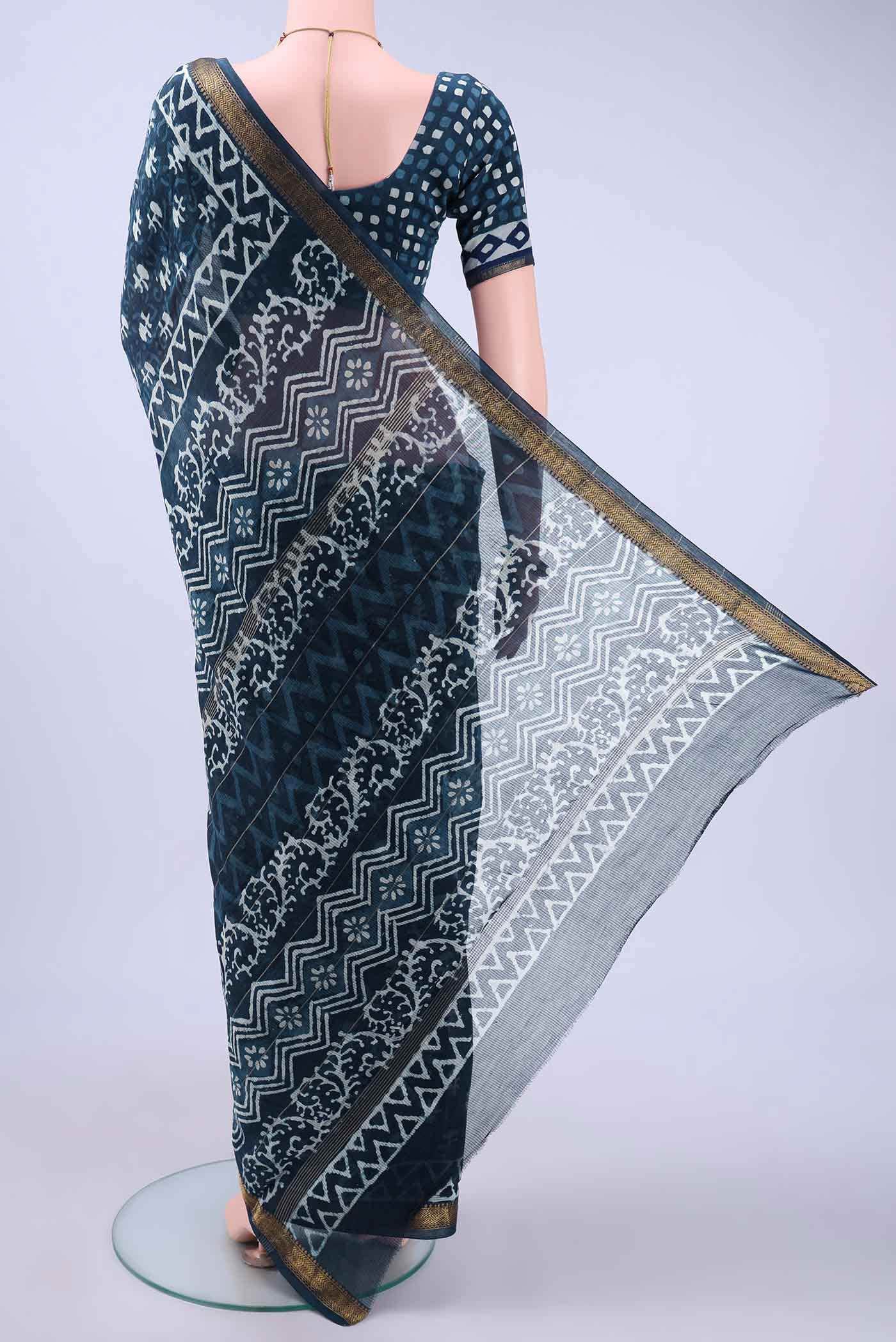 Indigo Maheshwari Silk Cotton Saree