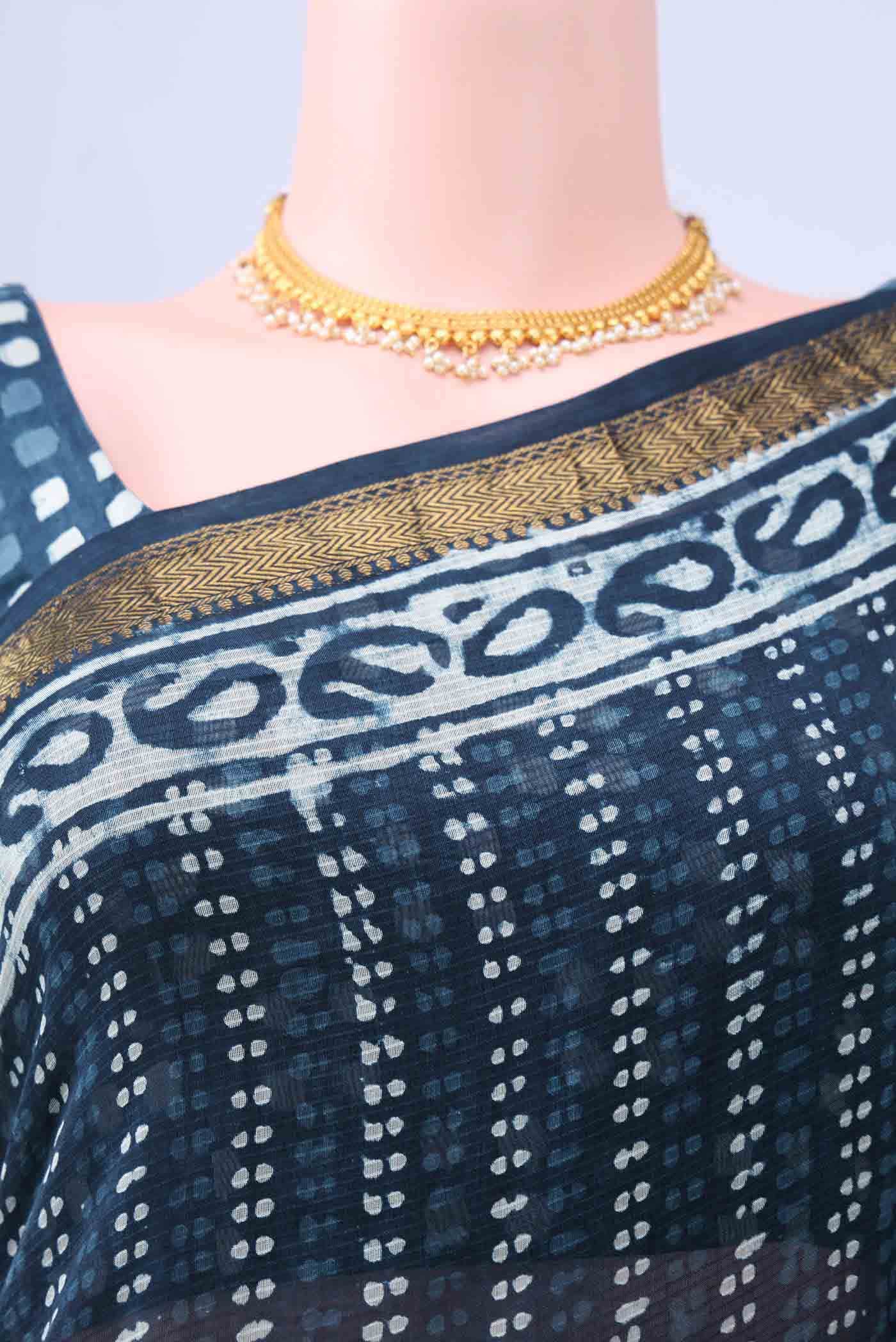 Indigo Maheshwari Silk Cotton Saree