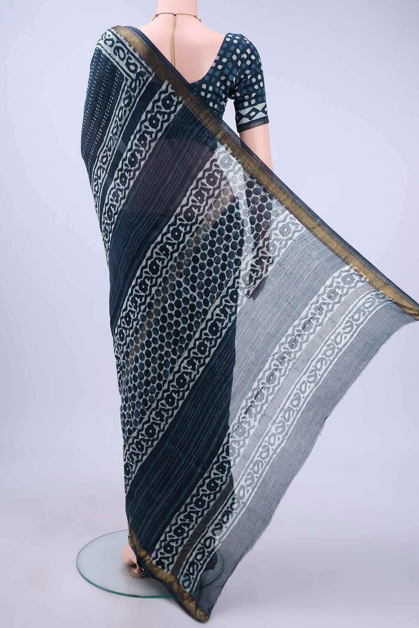 Indigo Maheshwari Silk Cotton Saree