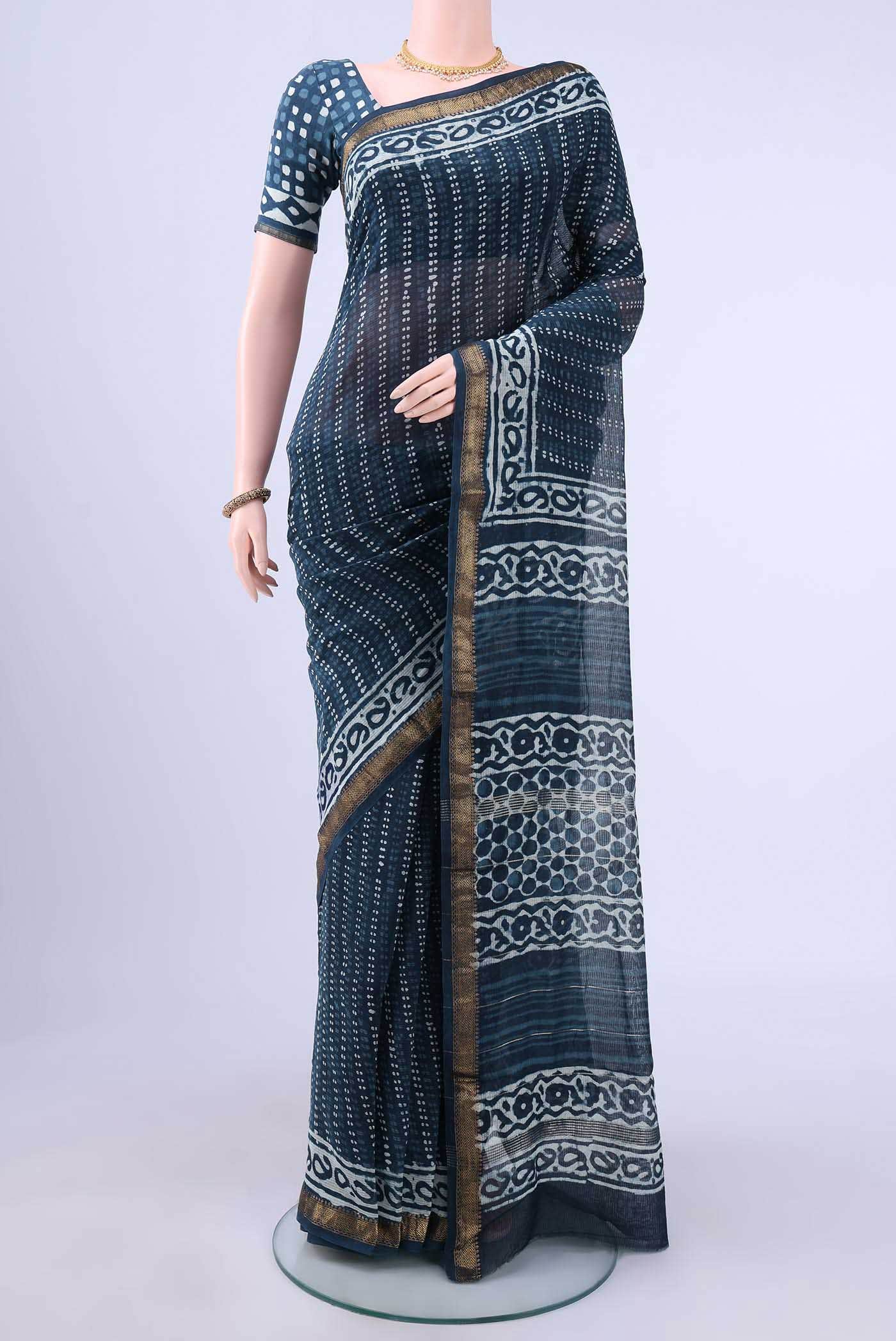 Indigo Maheshwari Silk Cotton Saree