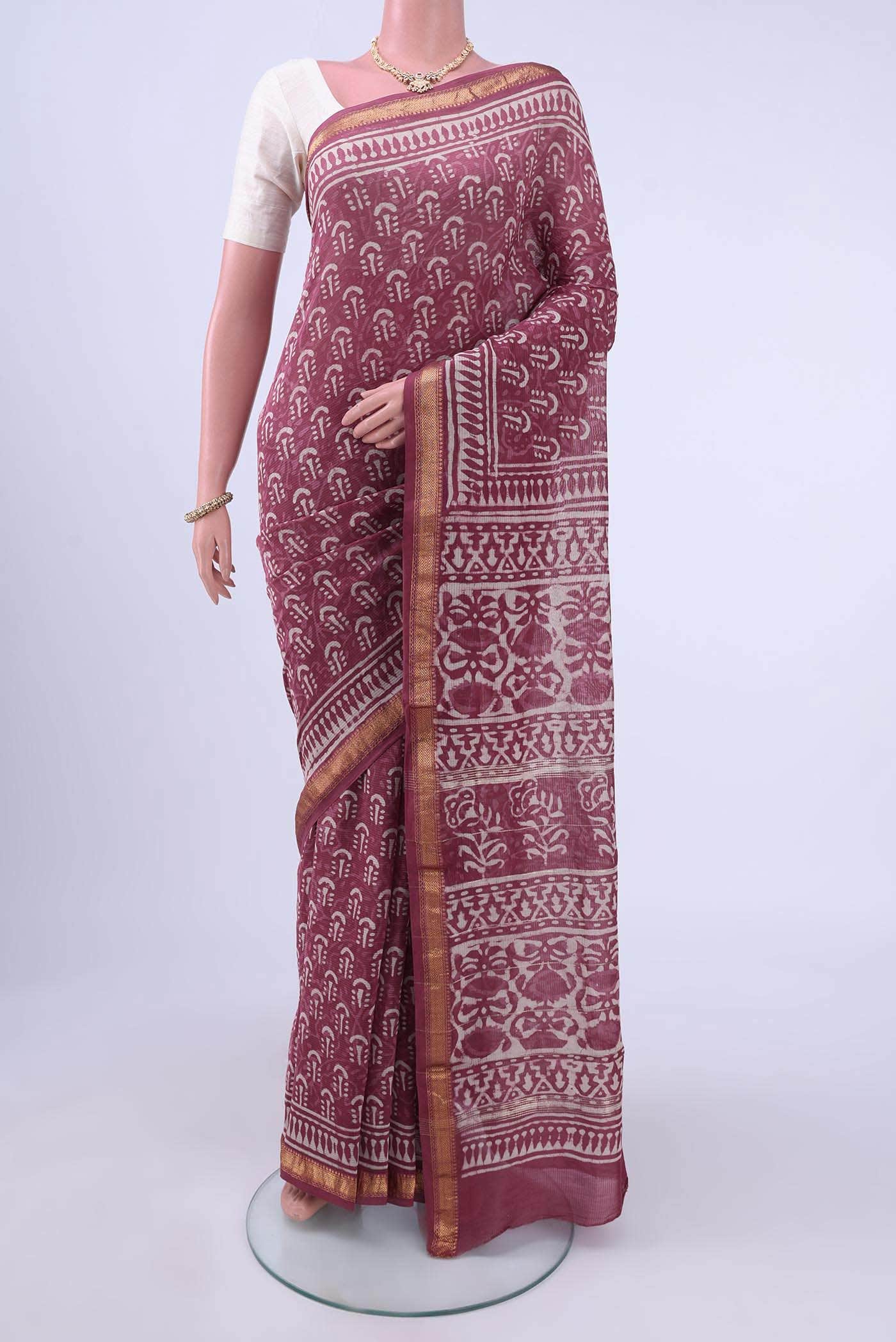 Pink Maheshwari Silk Cotton Saree