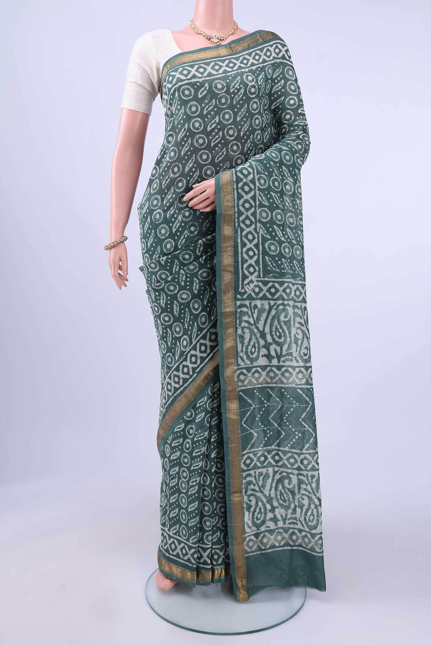 Light Green Maheshwari Silk Cotton Saree