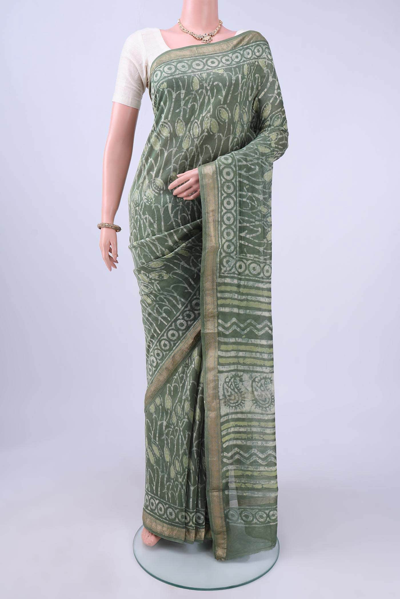 Mehandi Green Maheshwari Silk Cotton Saree