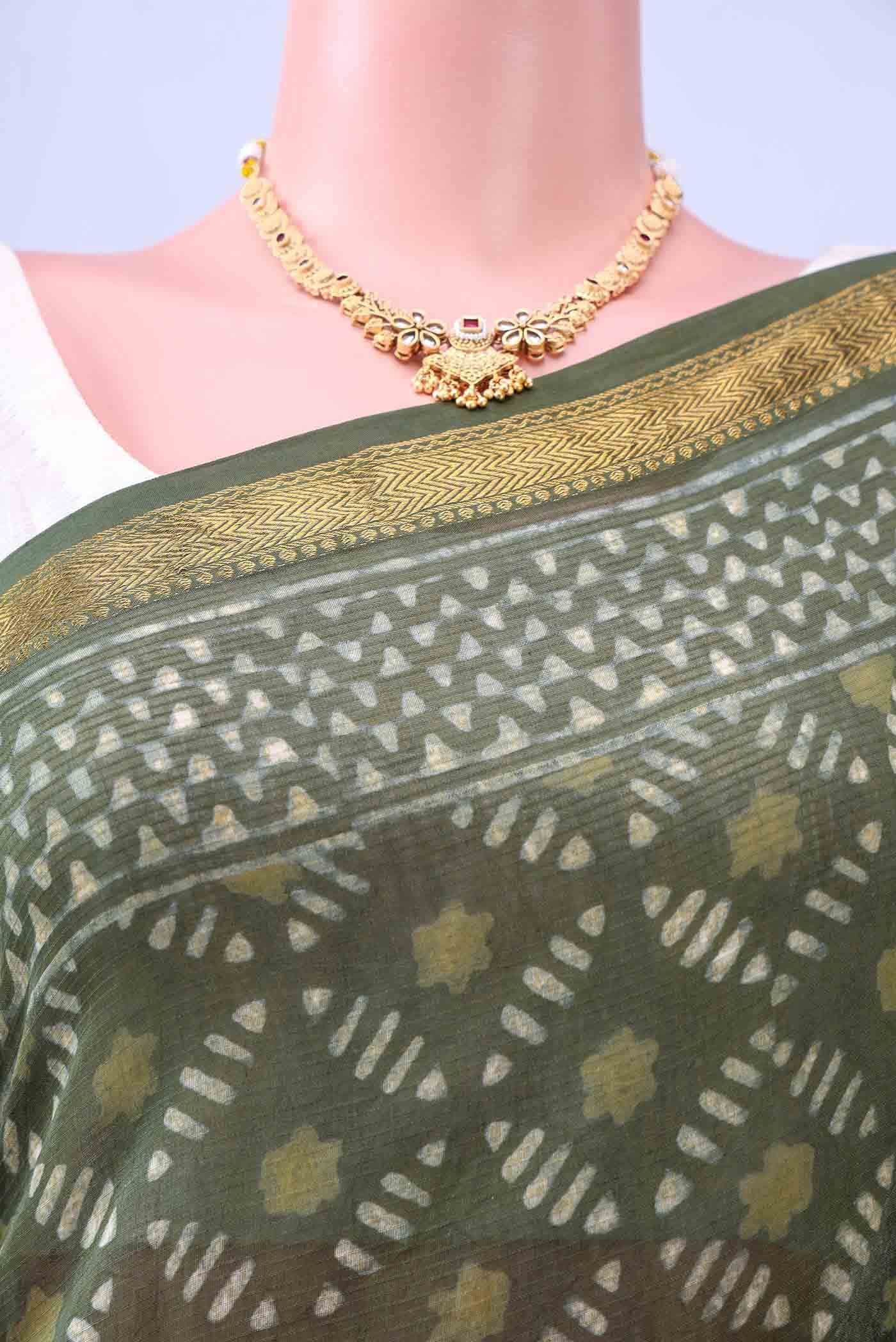 Mehandi Green Maheshwari Silk Cotton Saree