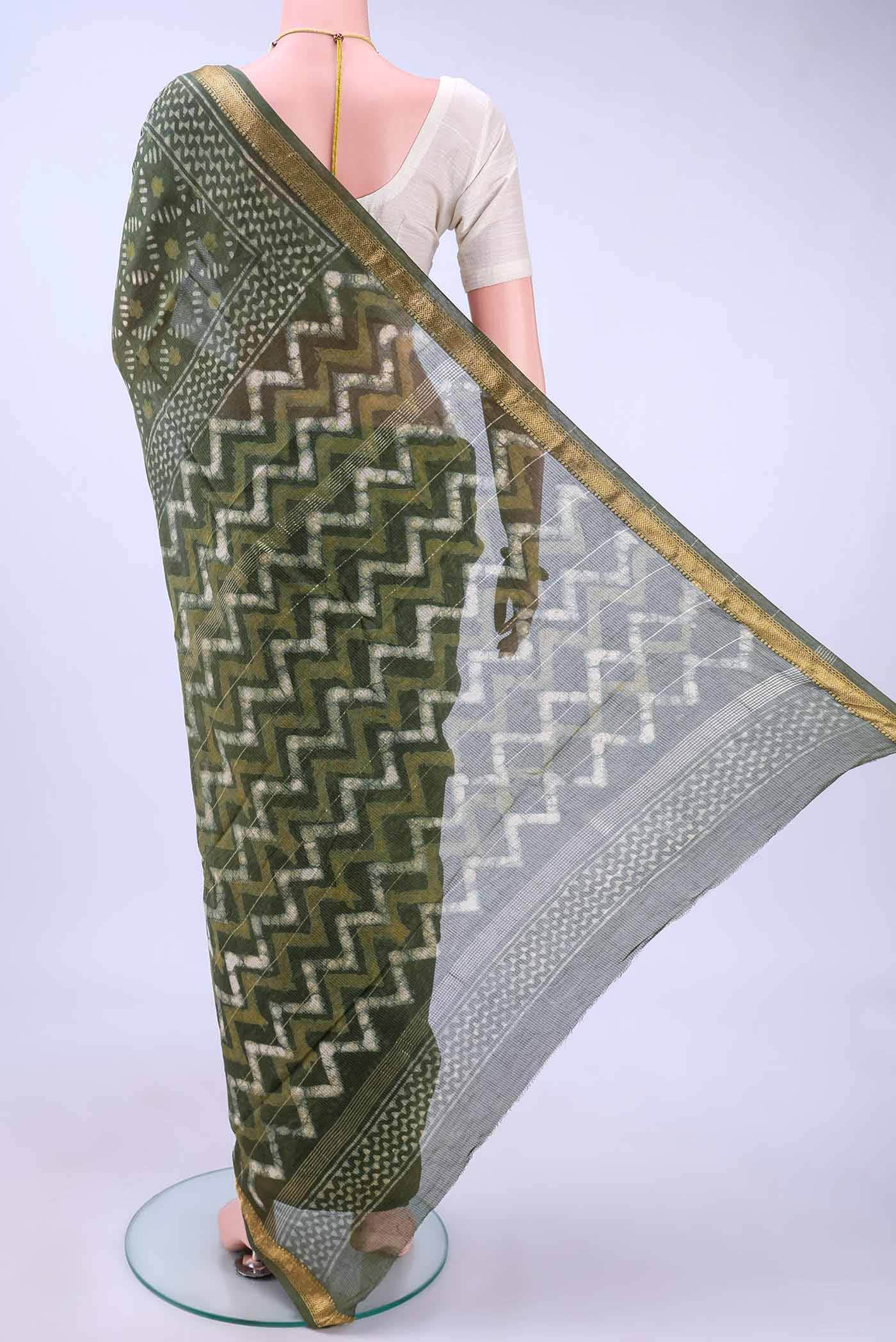 Mehandi Green Maheshwari Silk Cotton Saree