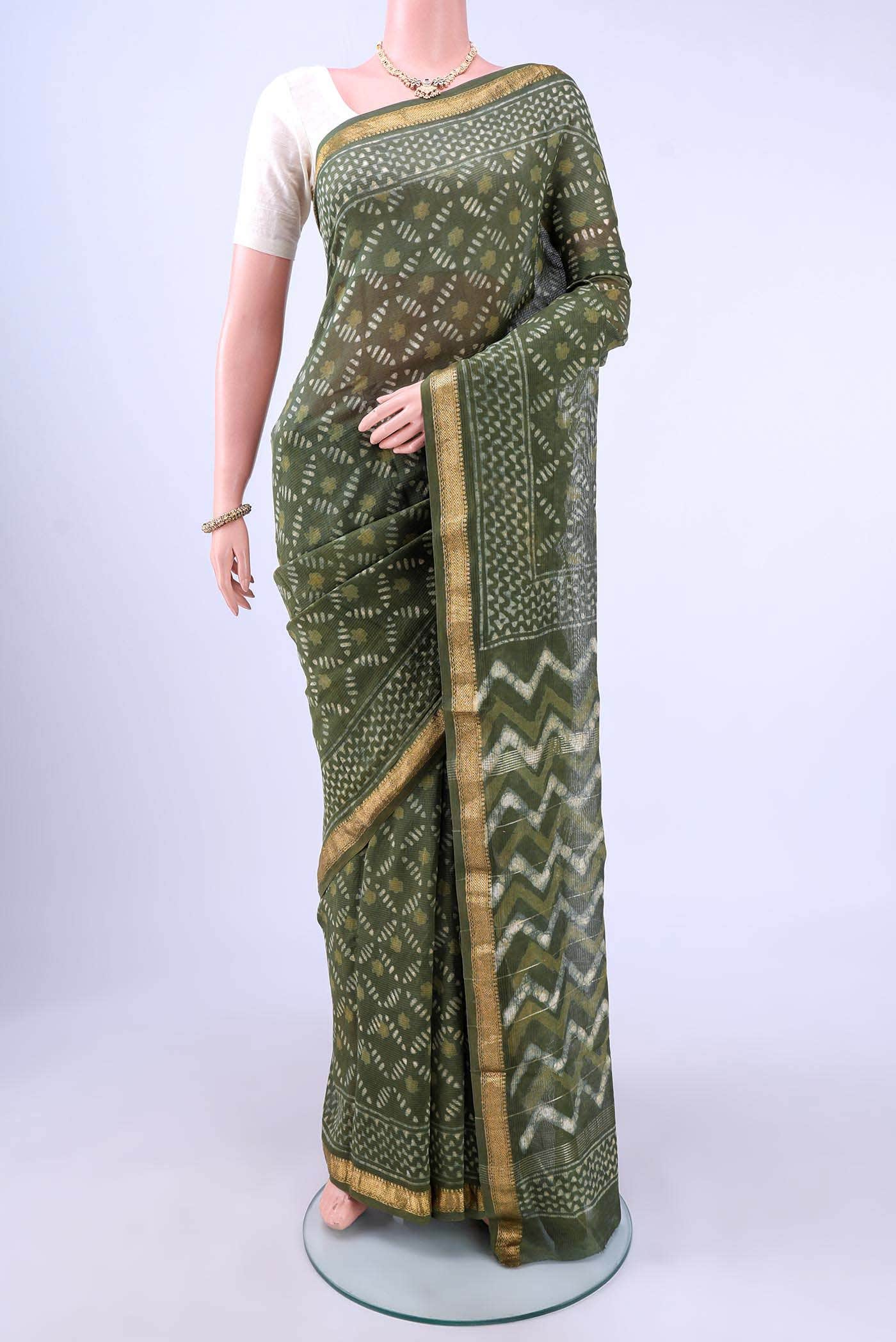 Mehandi Green Maheshwari Silk Cotton Saree