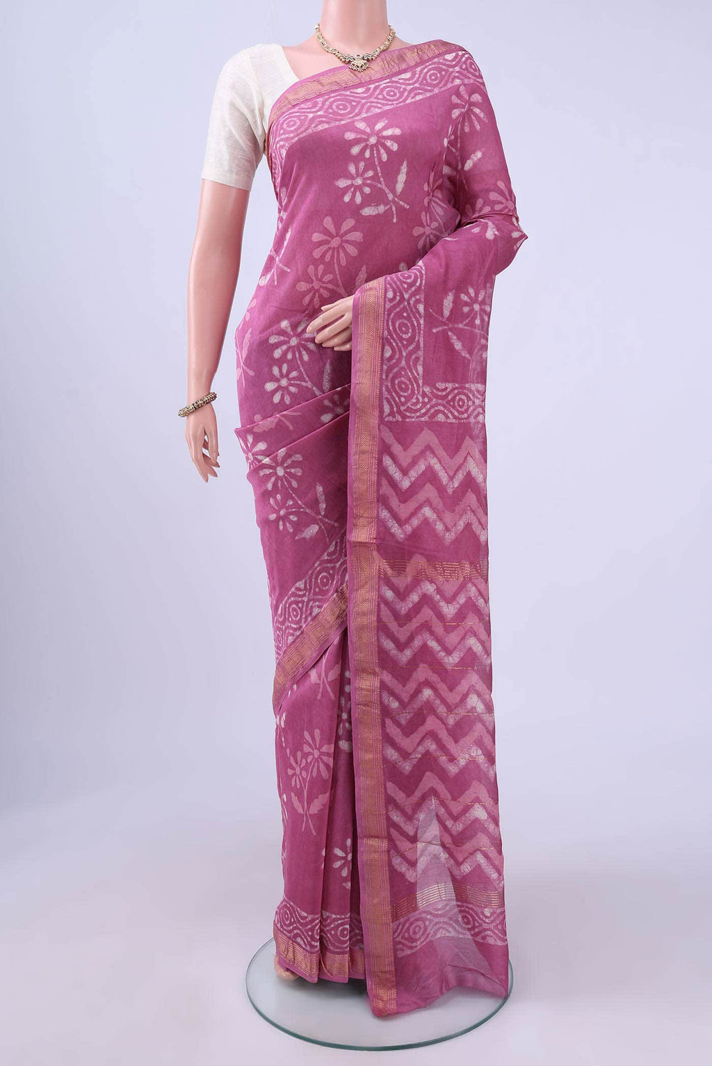 Pink Maheshwari Silk Cotton Saree