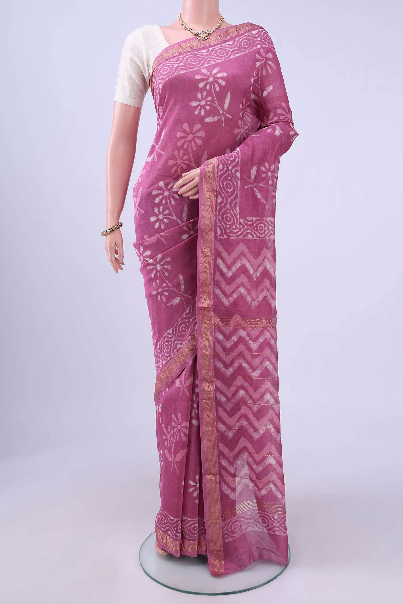 Pink Maheshwari Silk Cotton Saree