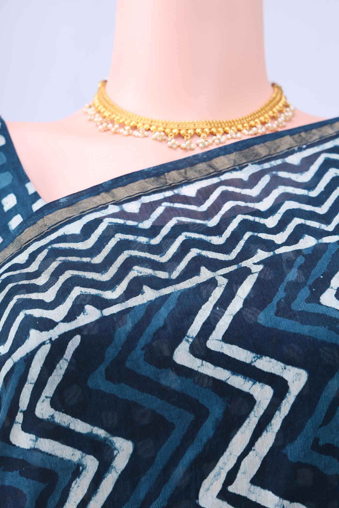 Indigo Chanderi Silk Cotton Saree