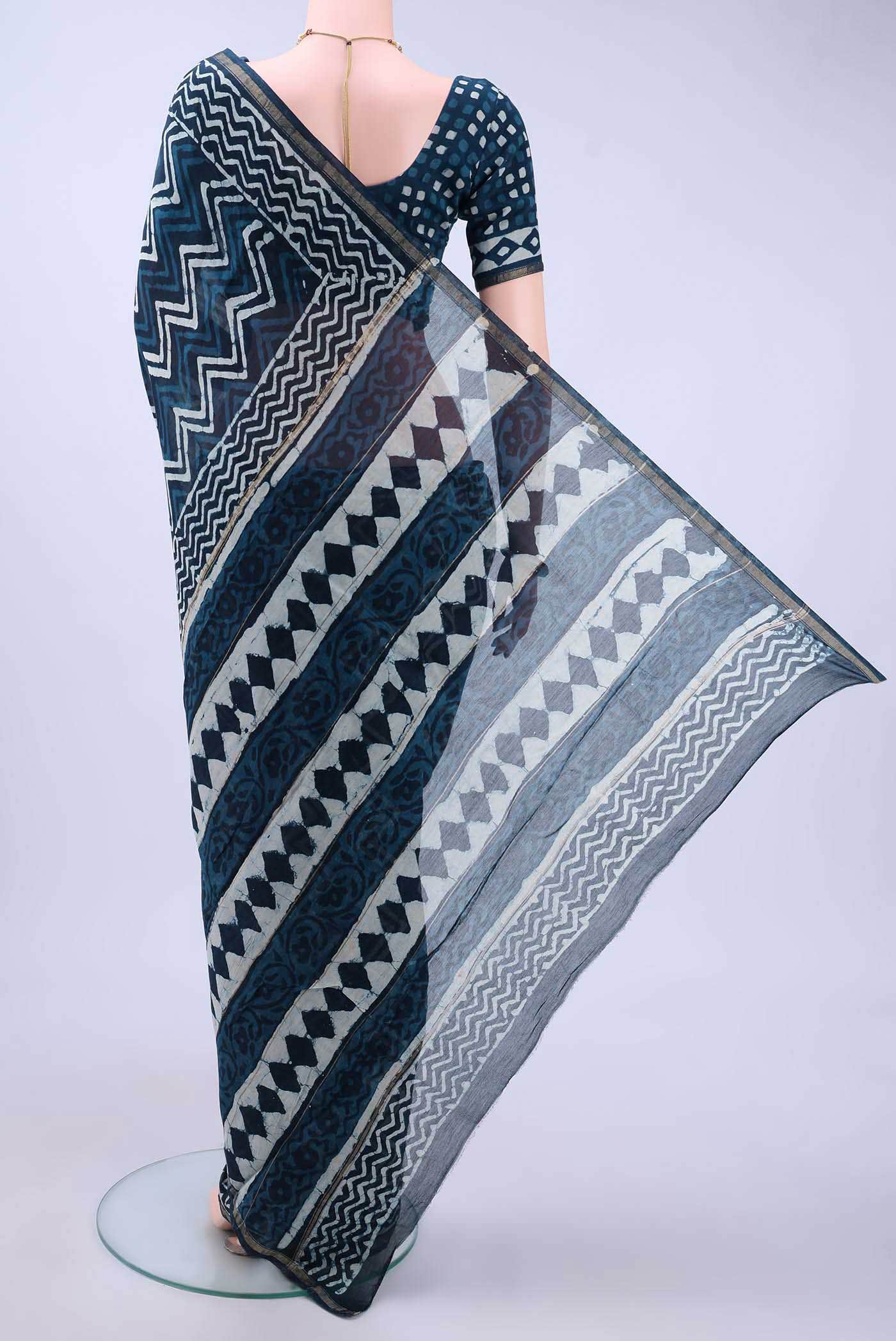 Indigo Chanderi Silk Cotton Saree