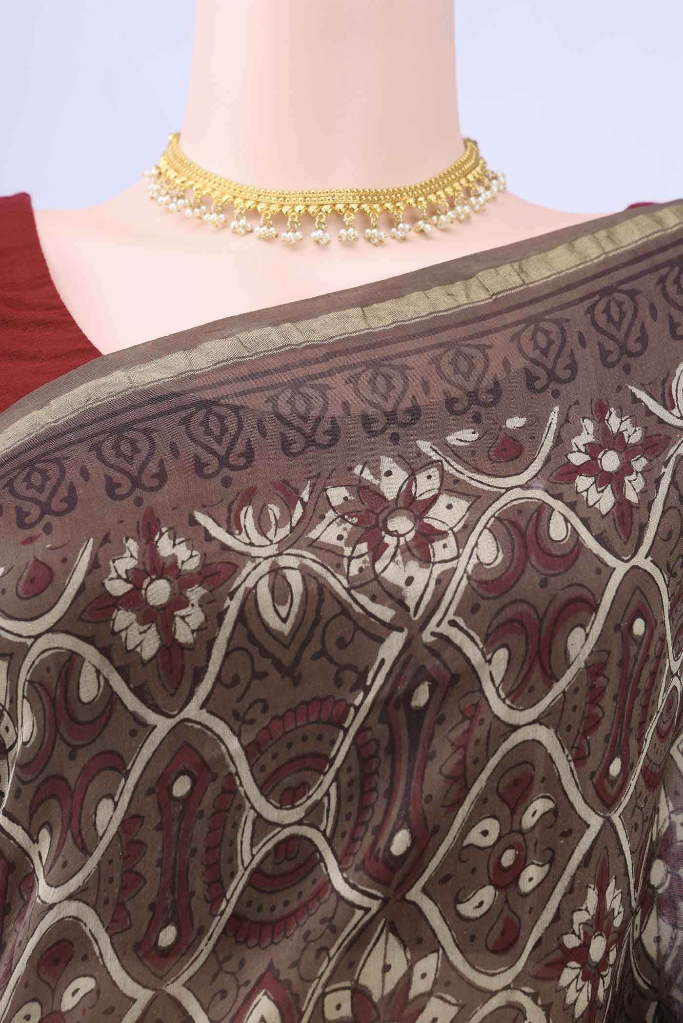 Brown Chanderi Silk Cotton Saree