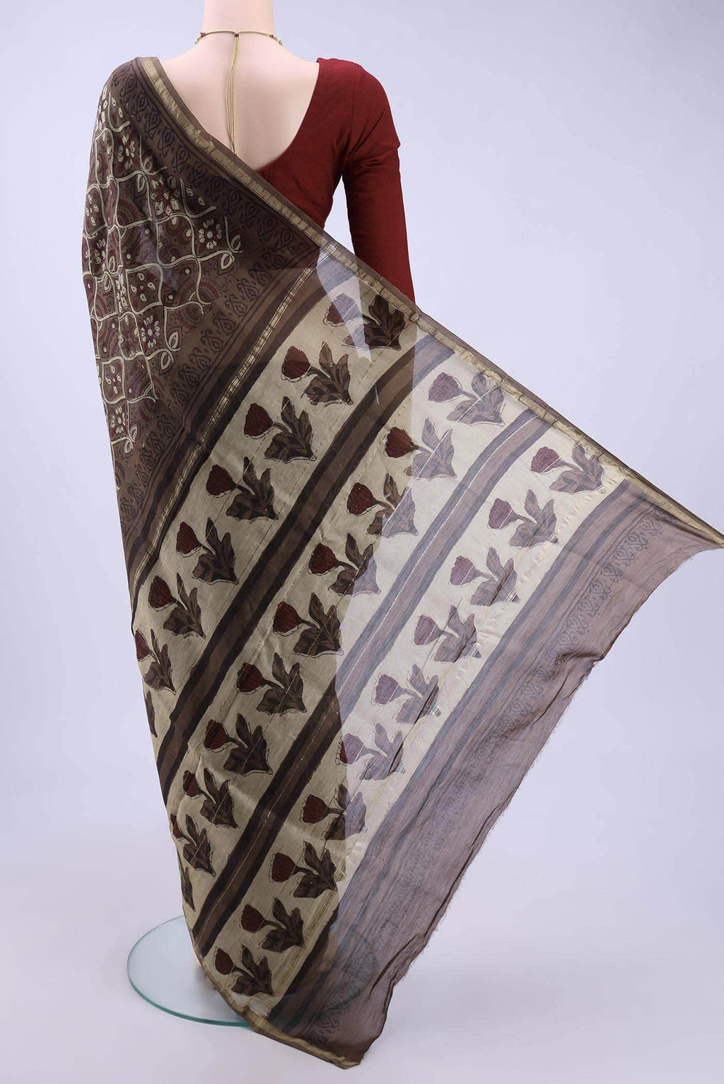 Brown Chanderi Silk Cotton Saree