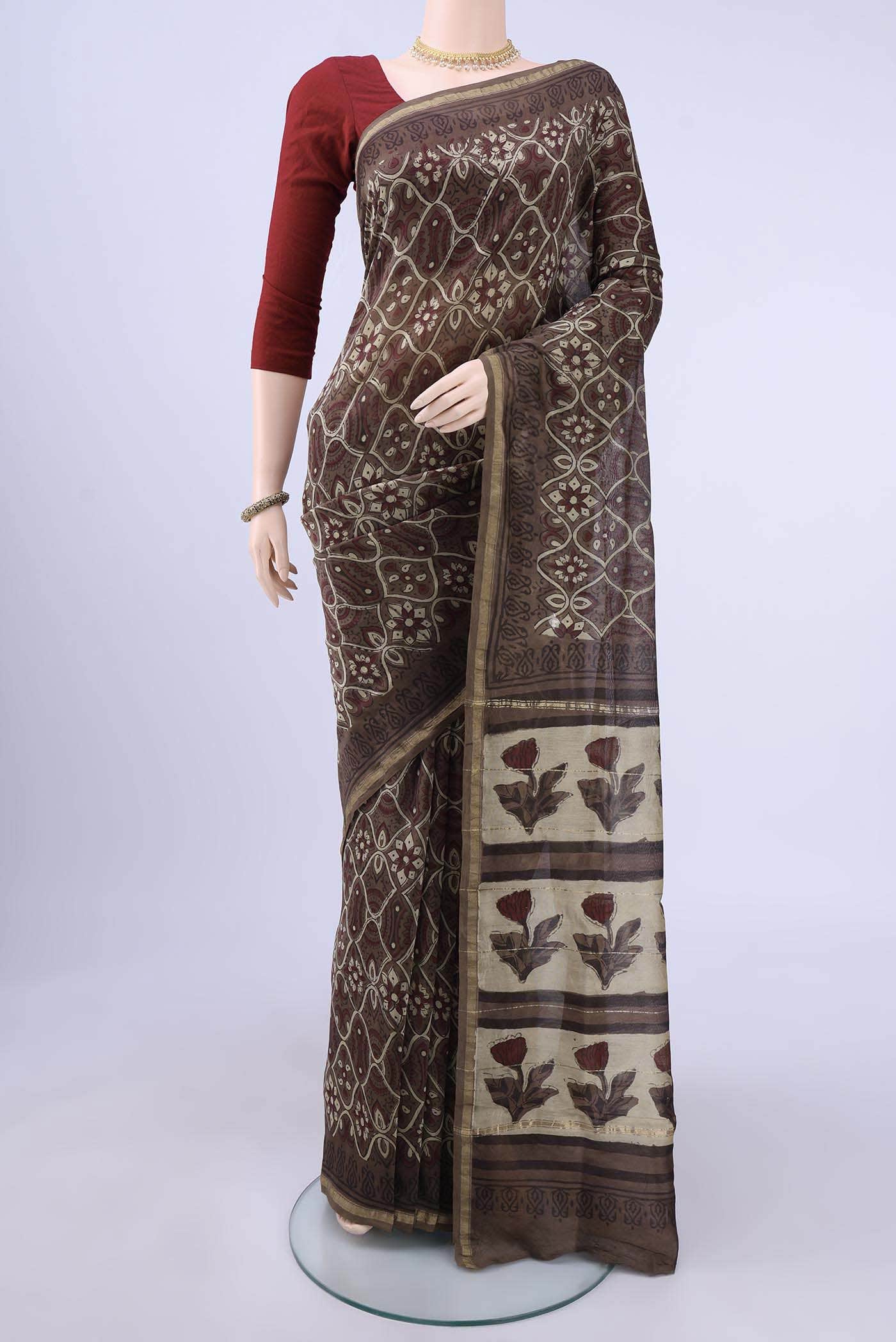 Brown Chanderi Silk Cotton Saree