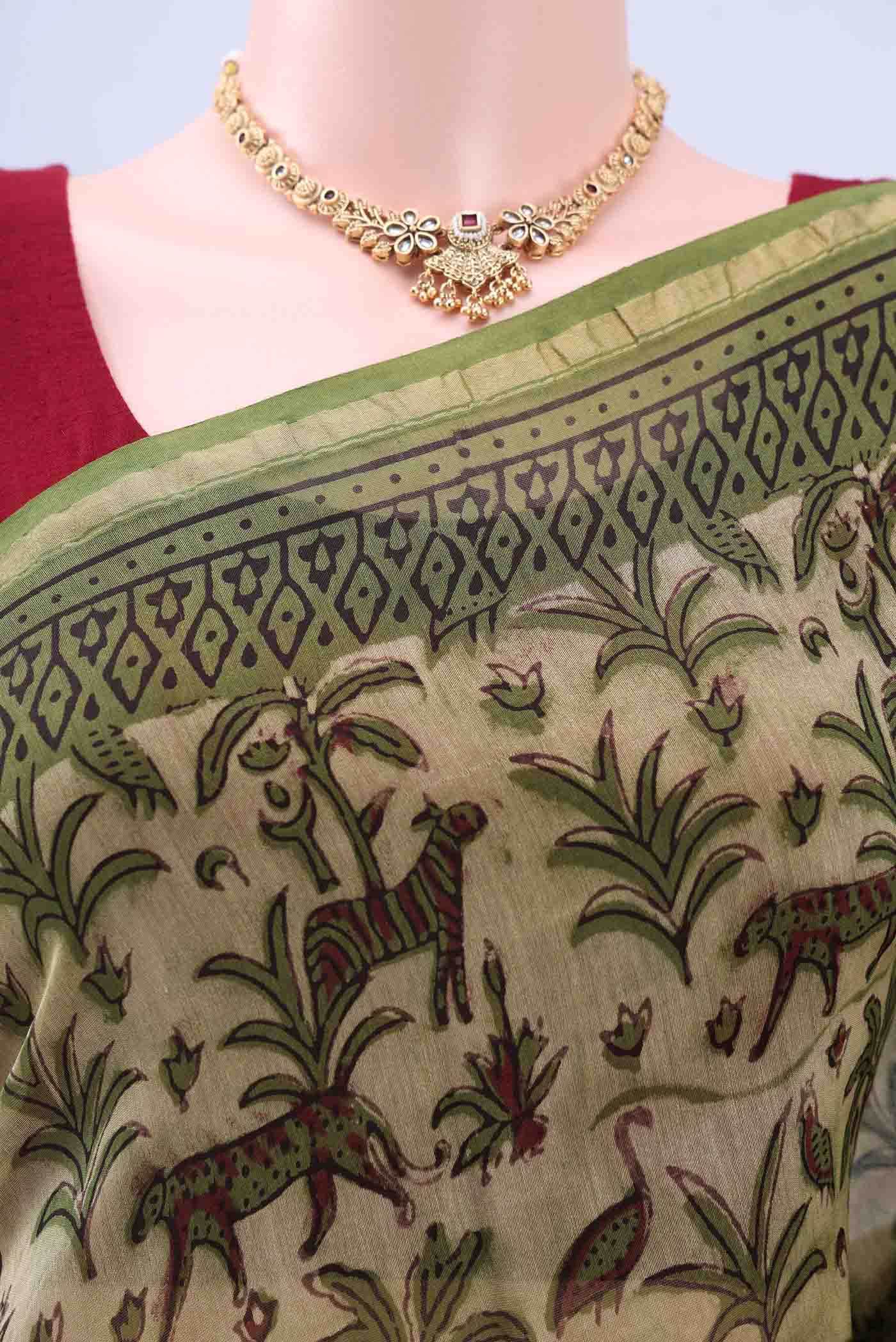 Beige Chanderi Silk Cotton Saree