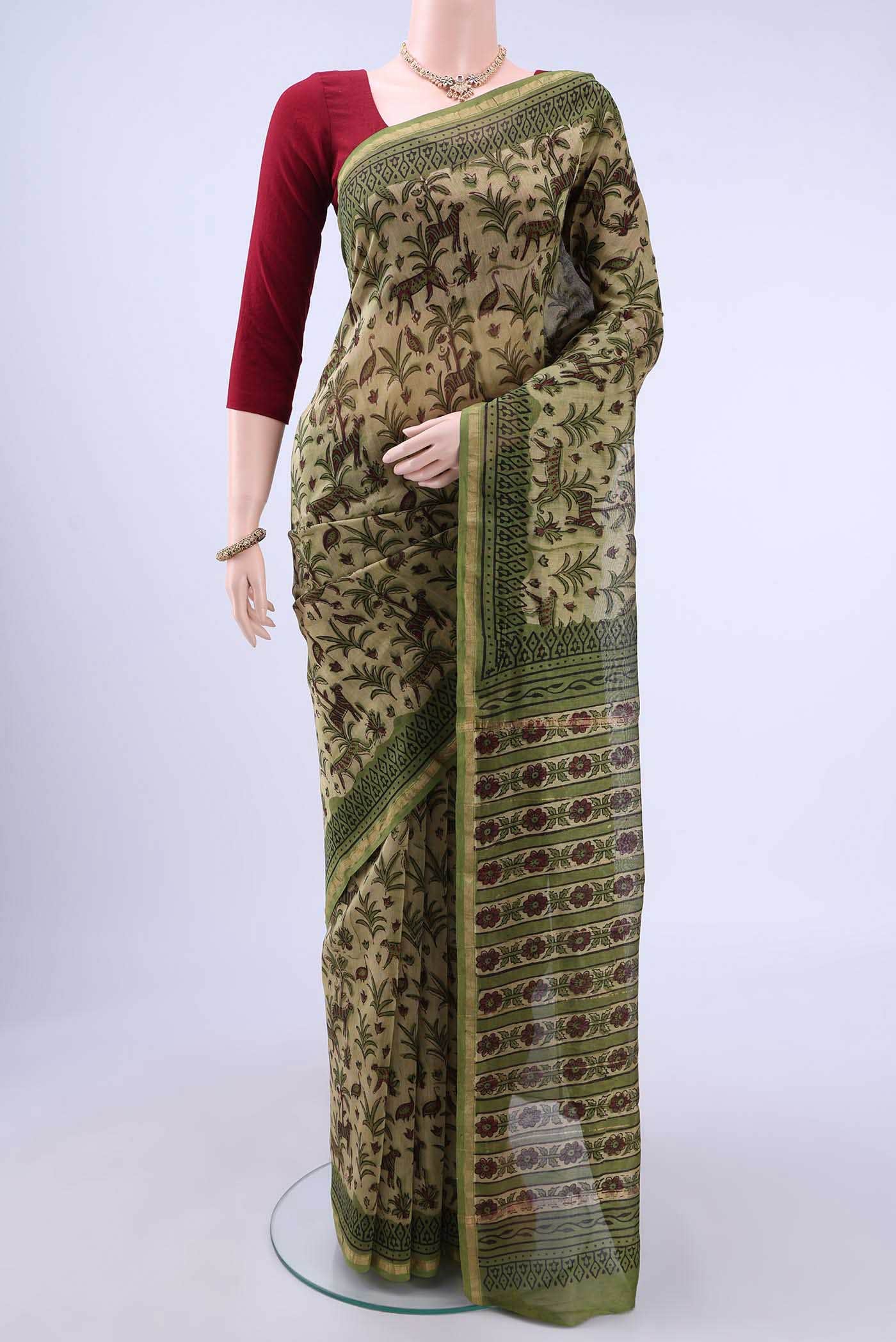 Beige Chanderi Silk Cotton Saree