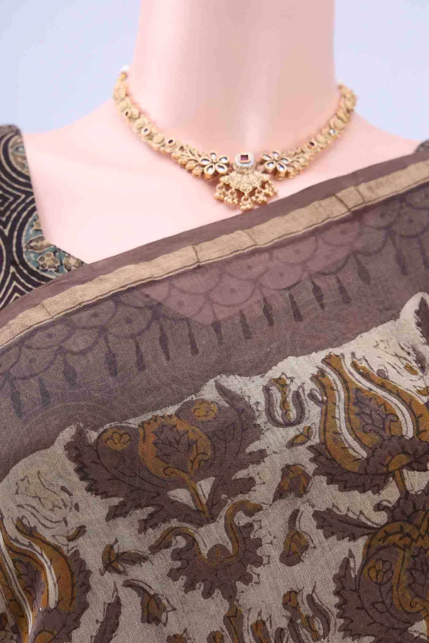 Beige Chanderi Silk Cotton Saree