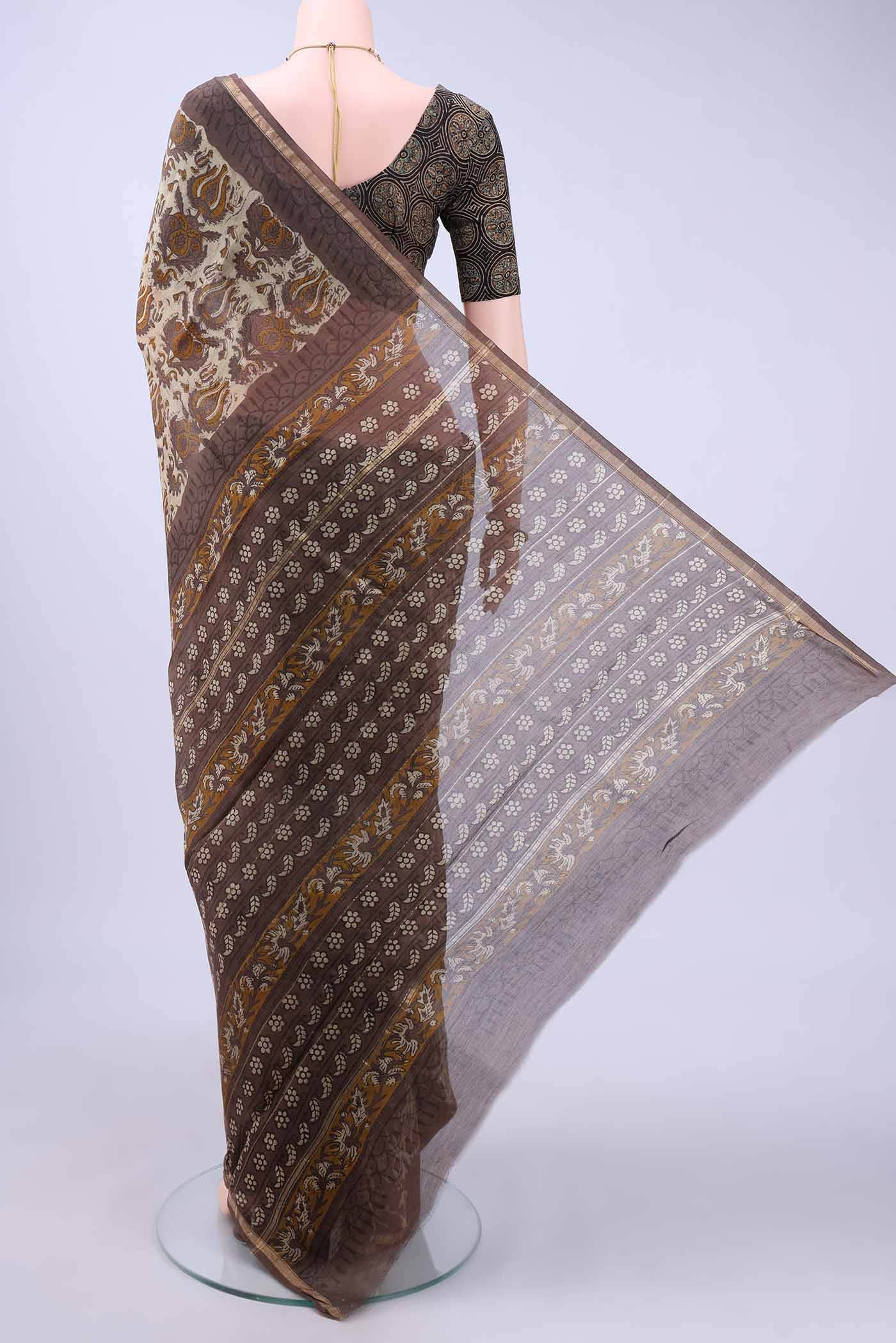 Beige Chanderi Silk Cotton Saree