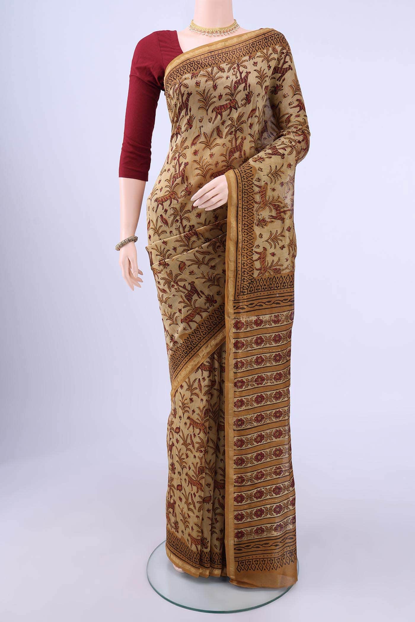 Mustard Chanderi Silk Cotton Saree