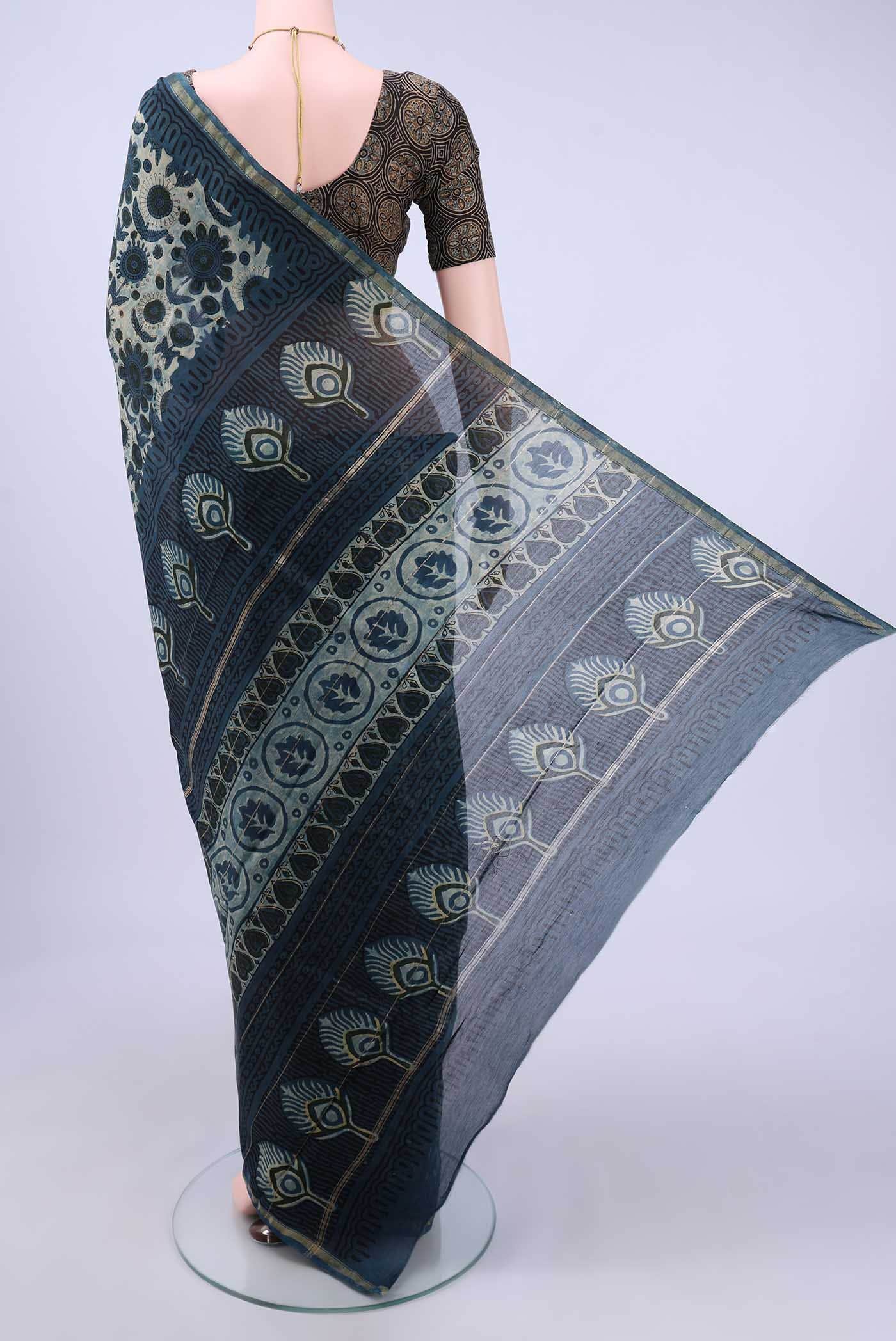 Indigo Chanderi Silk Cotton Saree
