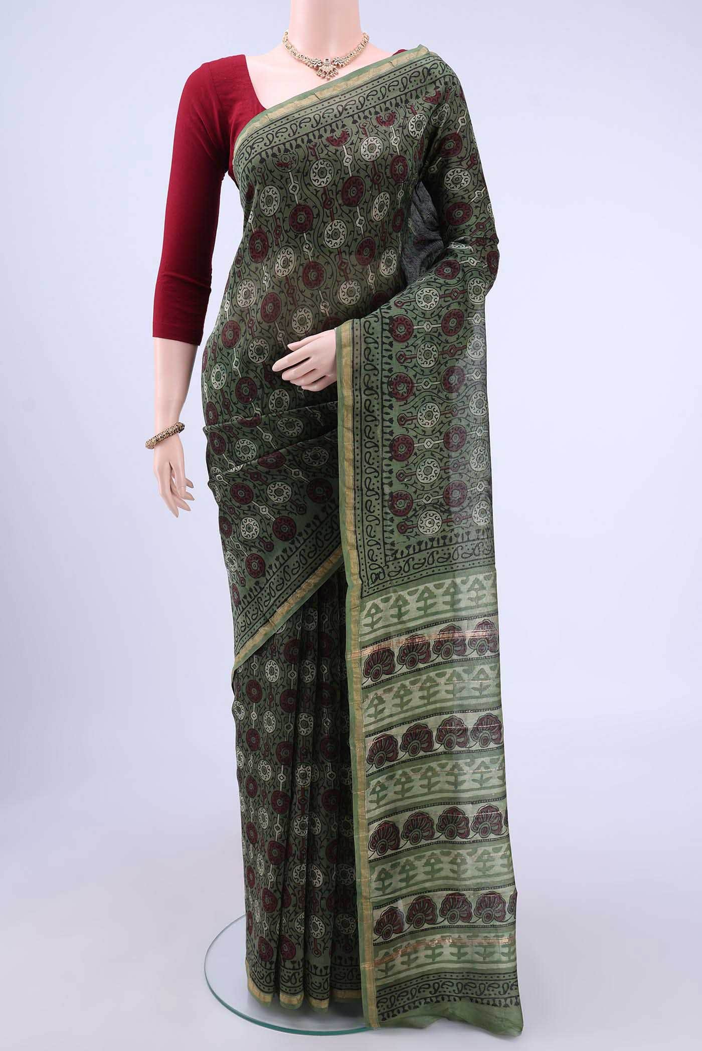 Green Chanderi Silk Cotton Saree