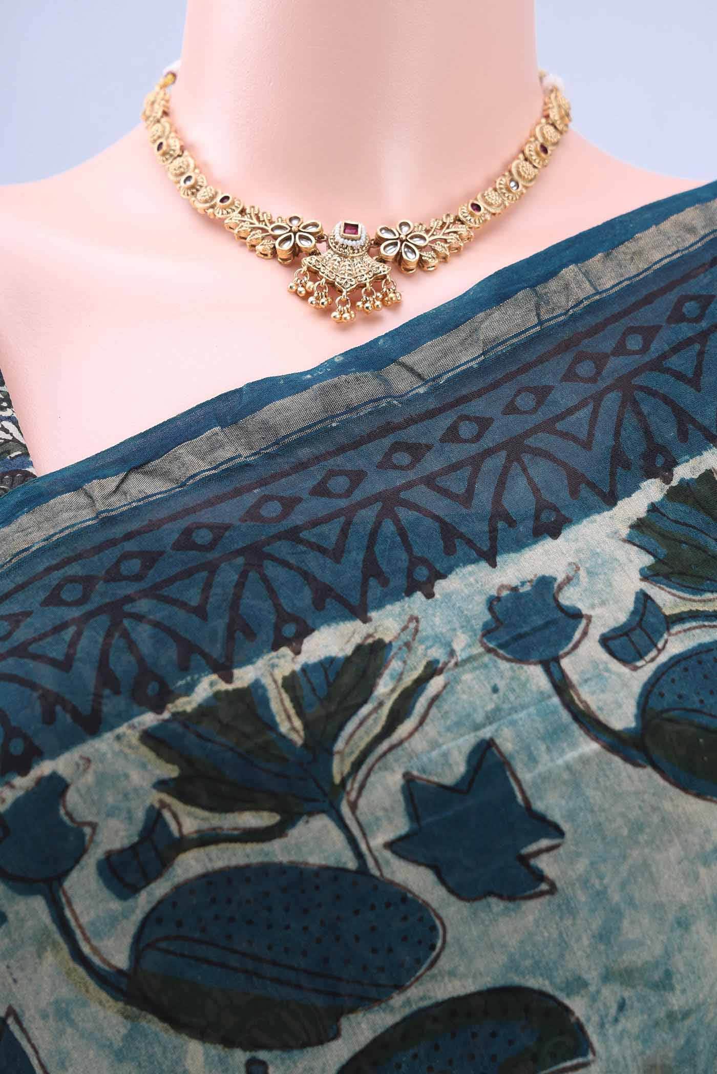 Indigo Chanderi Silk Cotton Saree