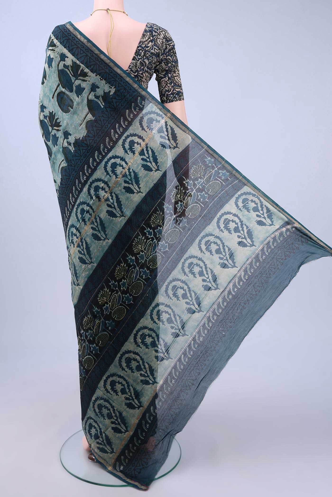 Indigo Chanderi Silk Cotton Saree