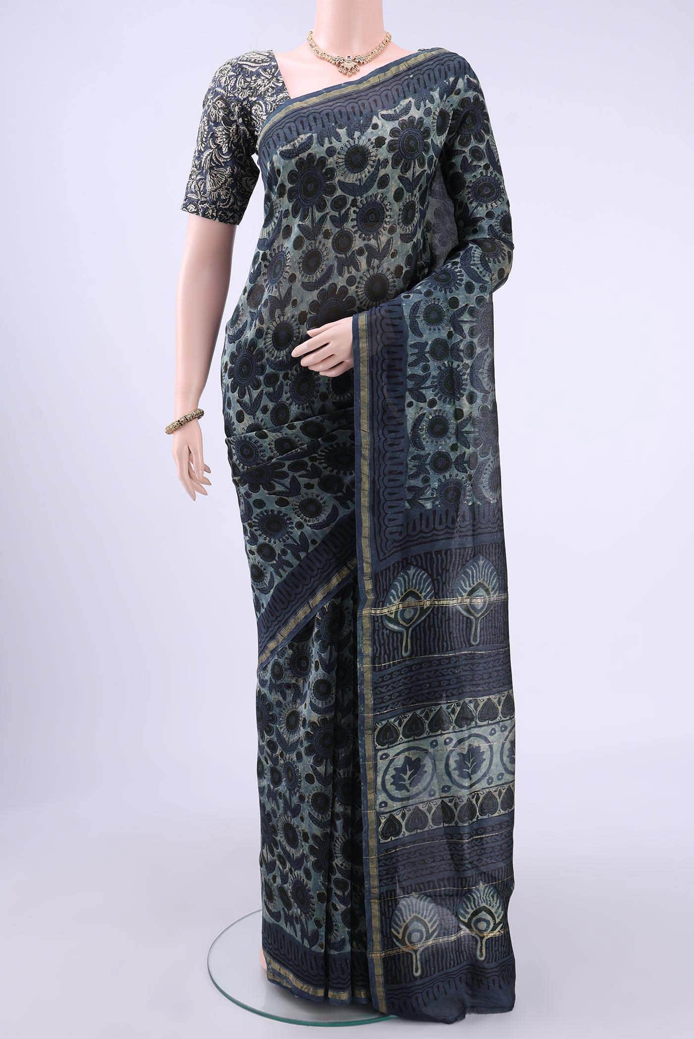 Blue Chanderi Silk Cotton Saree