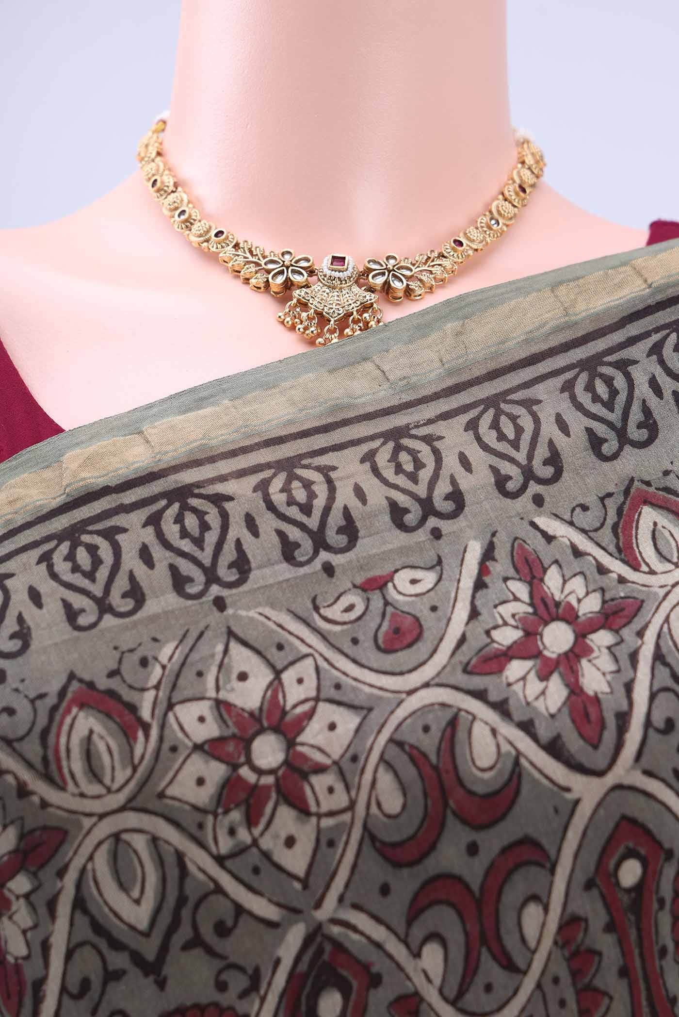 Davys Grey Chanderi Silk Cotton Saree