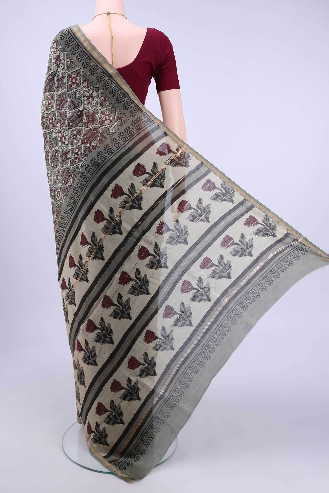 Davys Grey Chanderi Silk Cotton Saree