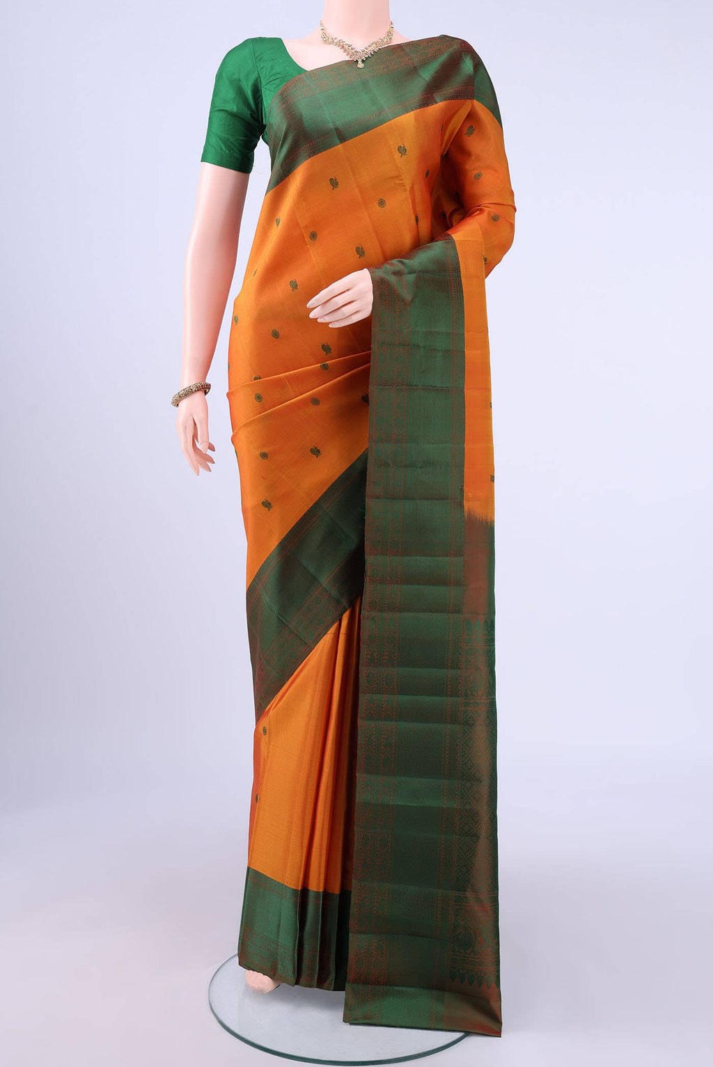 Brick Orange Kanchipuram Silk Saree