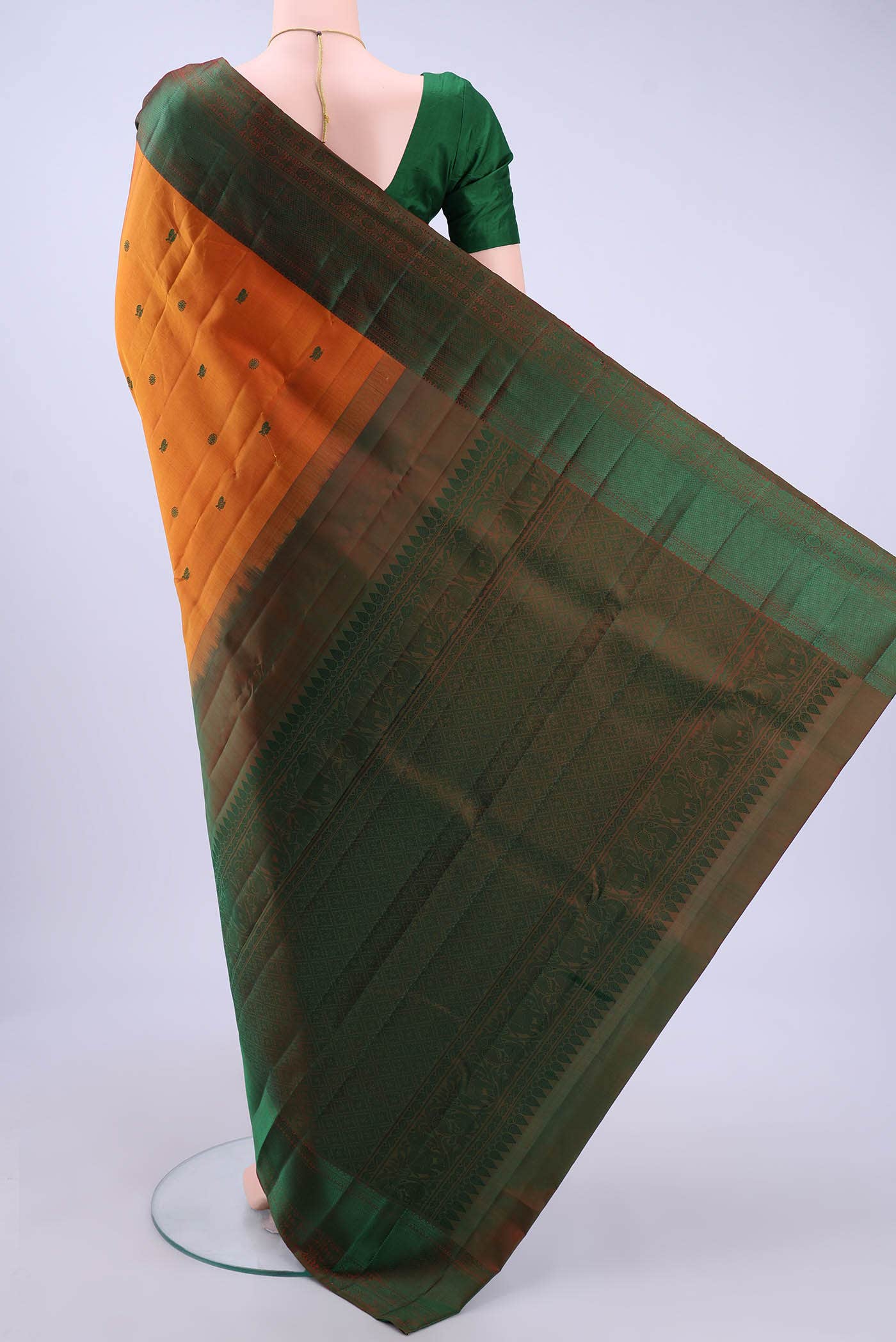 Brick Orange Kanchipuram Silk Saree