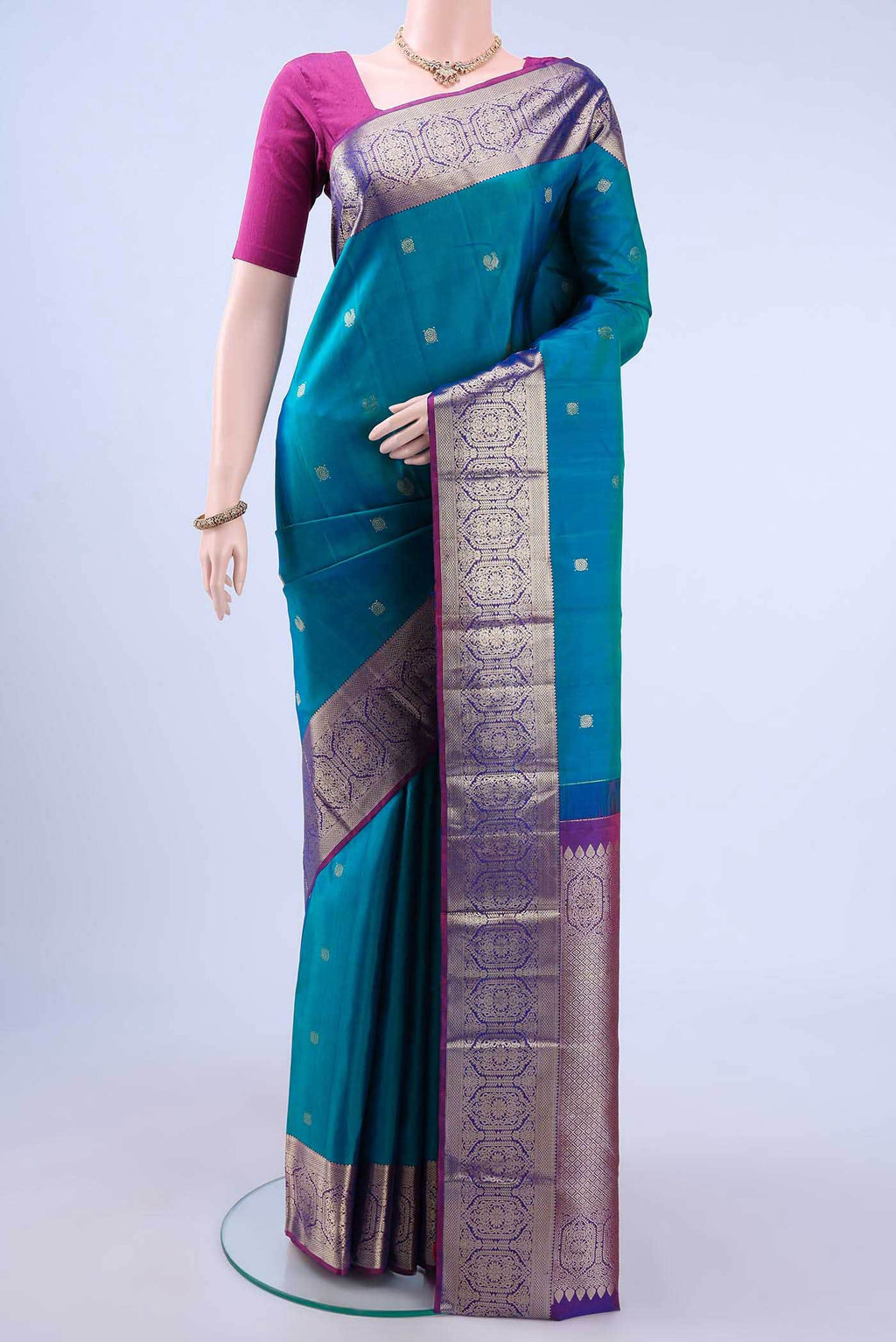 Peacock Blue Kanchipuram Saree