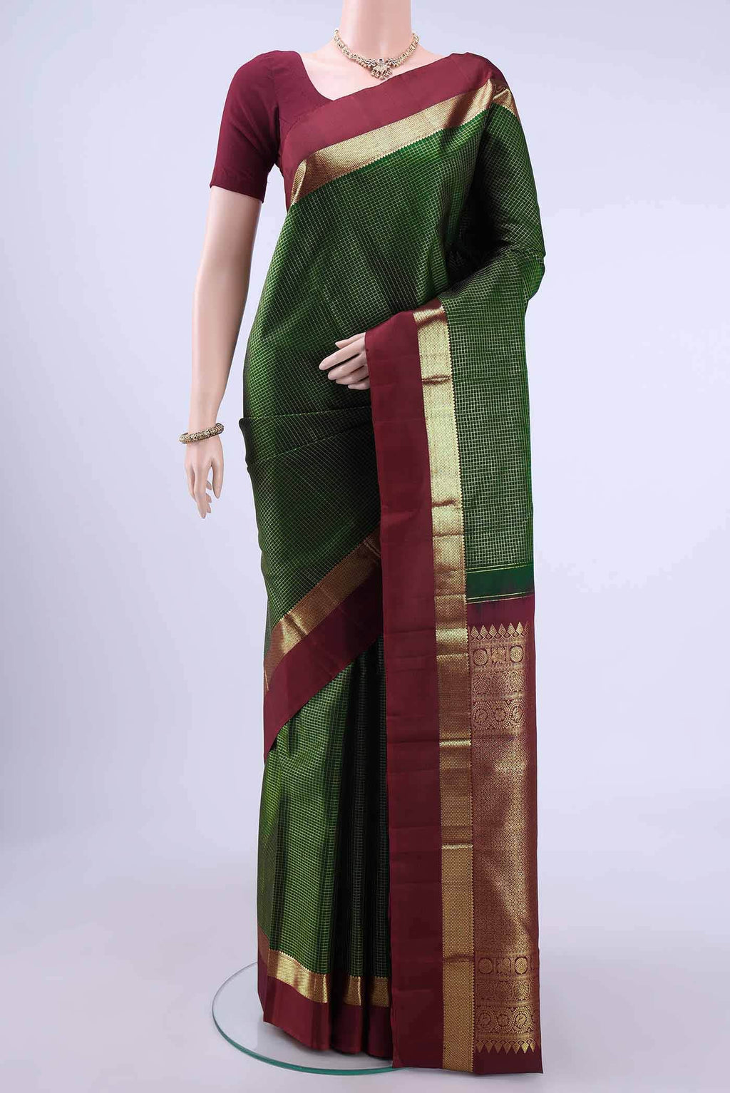 Bottle Green Kanchipuram Saree