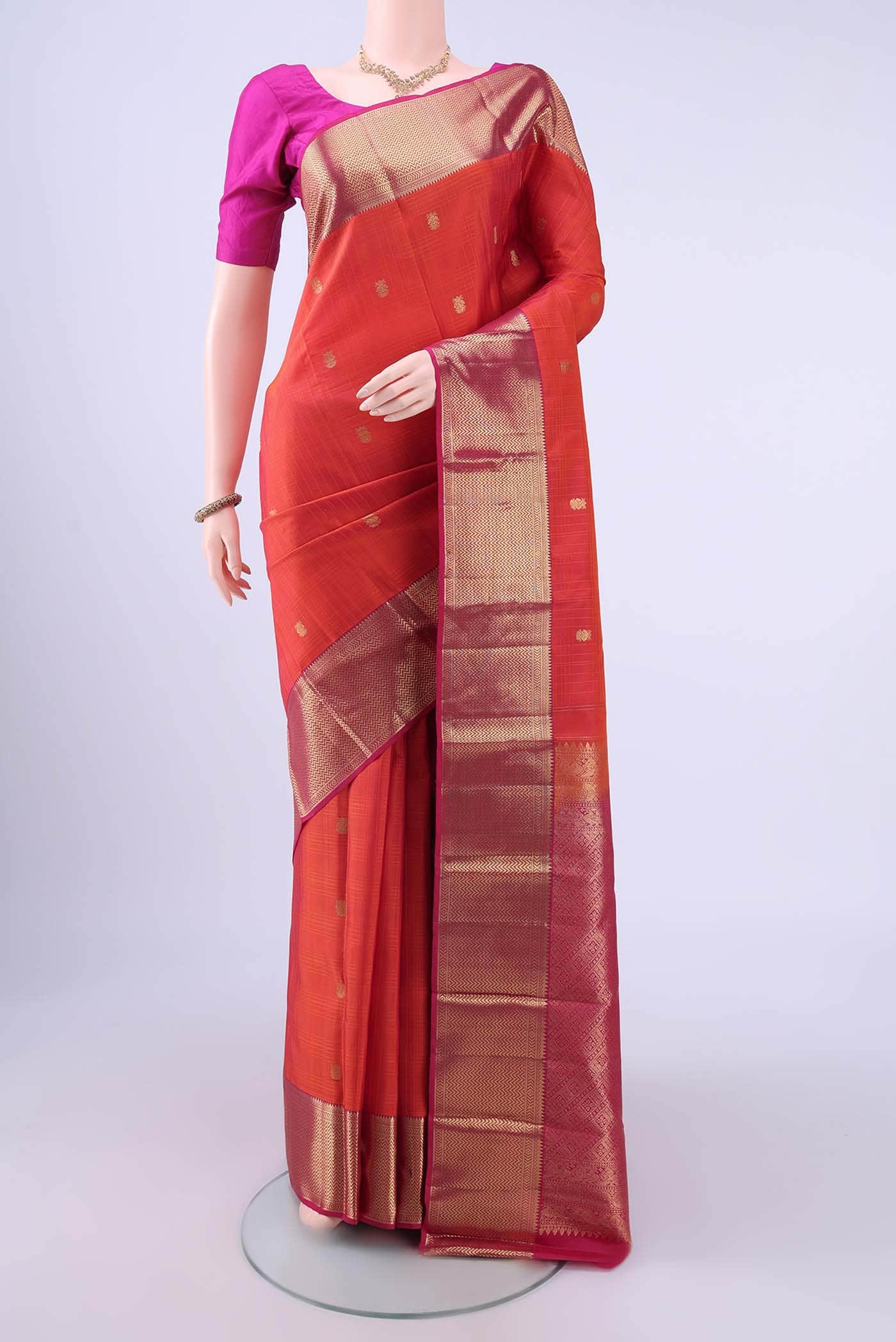Brick Orange Kanchipuram Saree