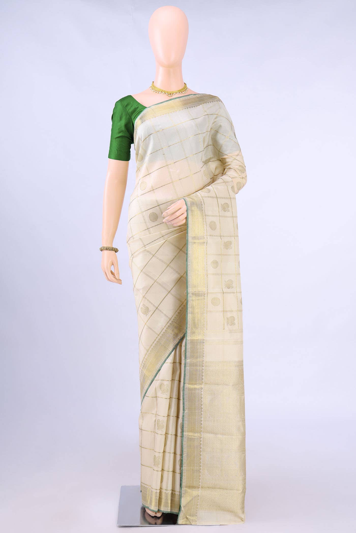 Pure Silk Pure Zari Off White Kanchipuram Saree